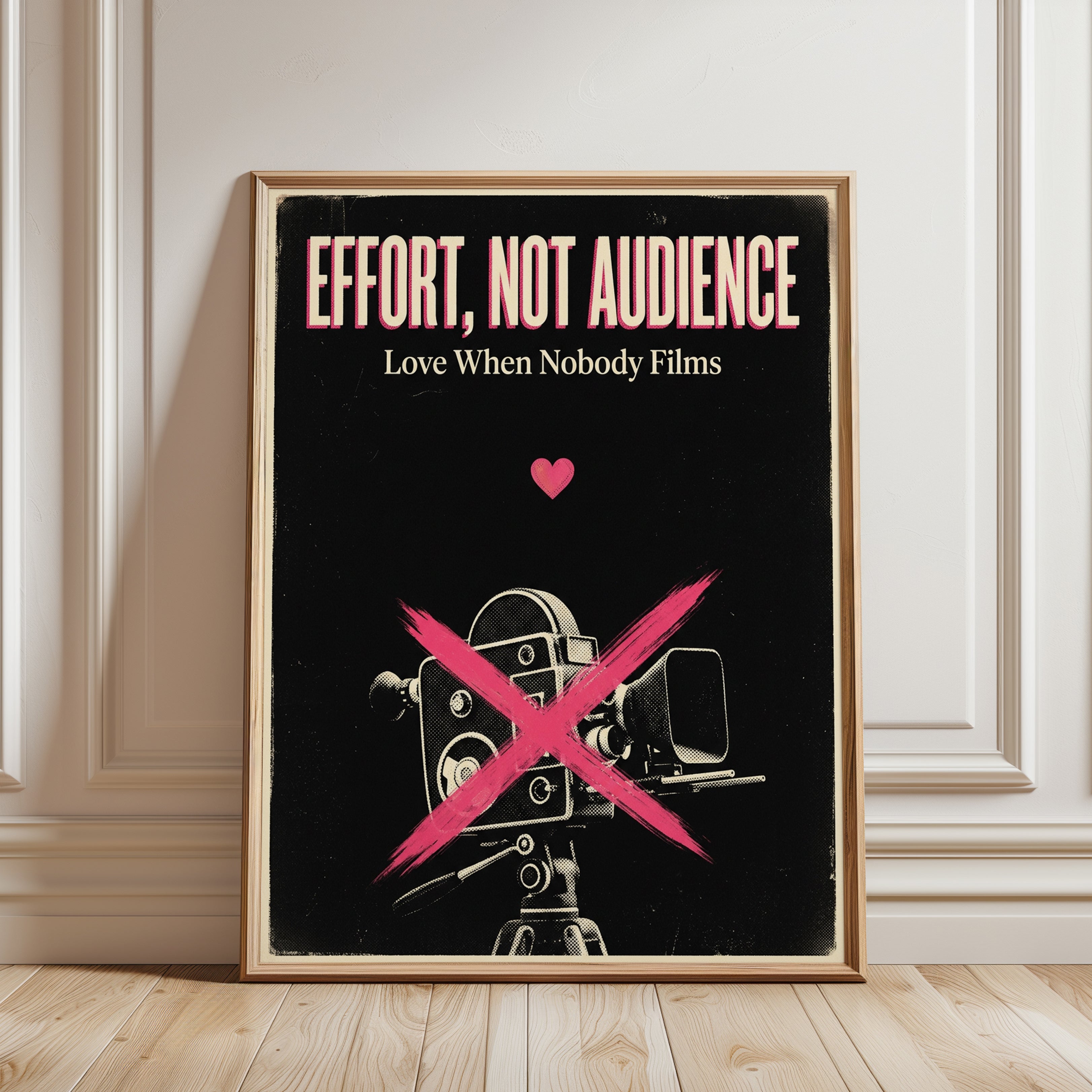 Effort Not Audience Typography Poster: Vintage Film Camera Design - framed detail