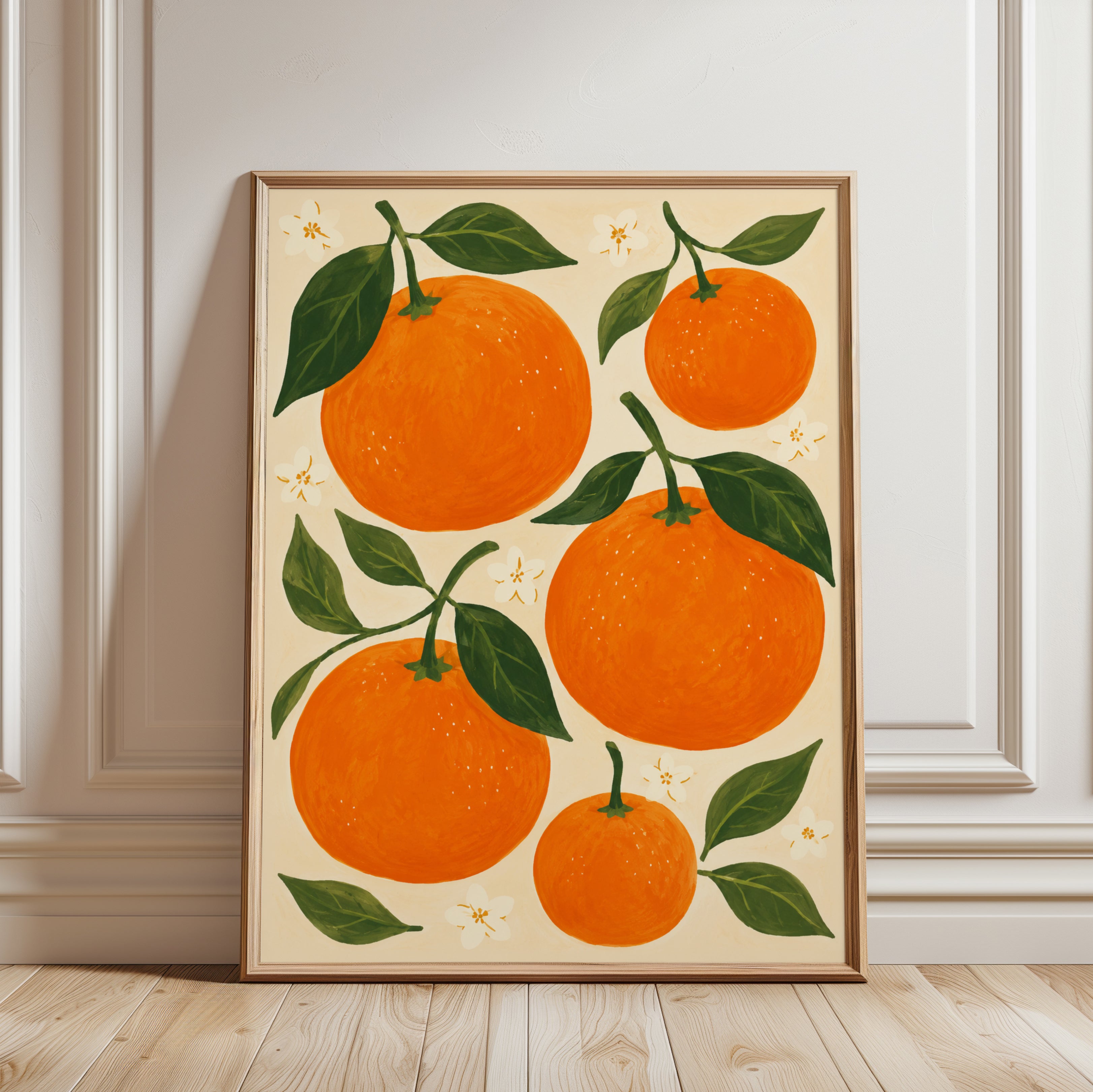 Vintage Orange Botanical Print: Mid-Century Kitchen Wall Art - framed detail