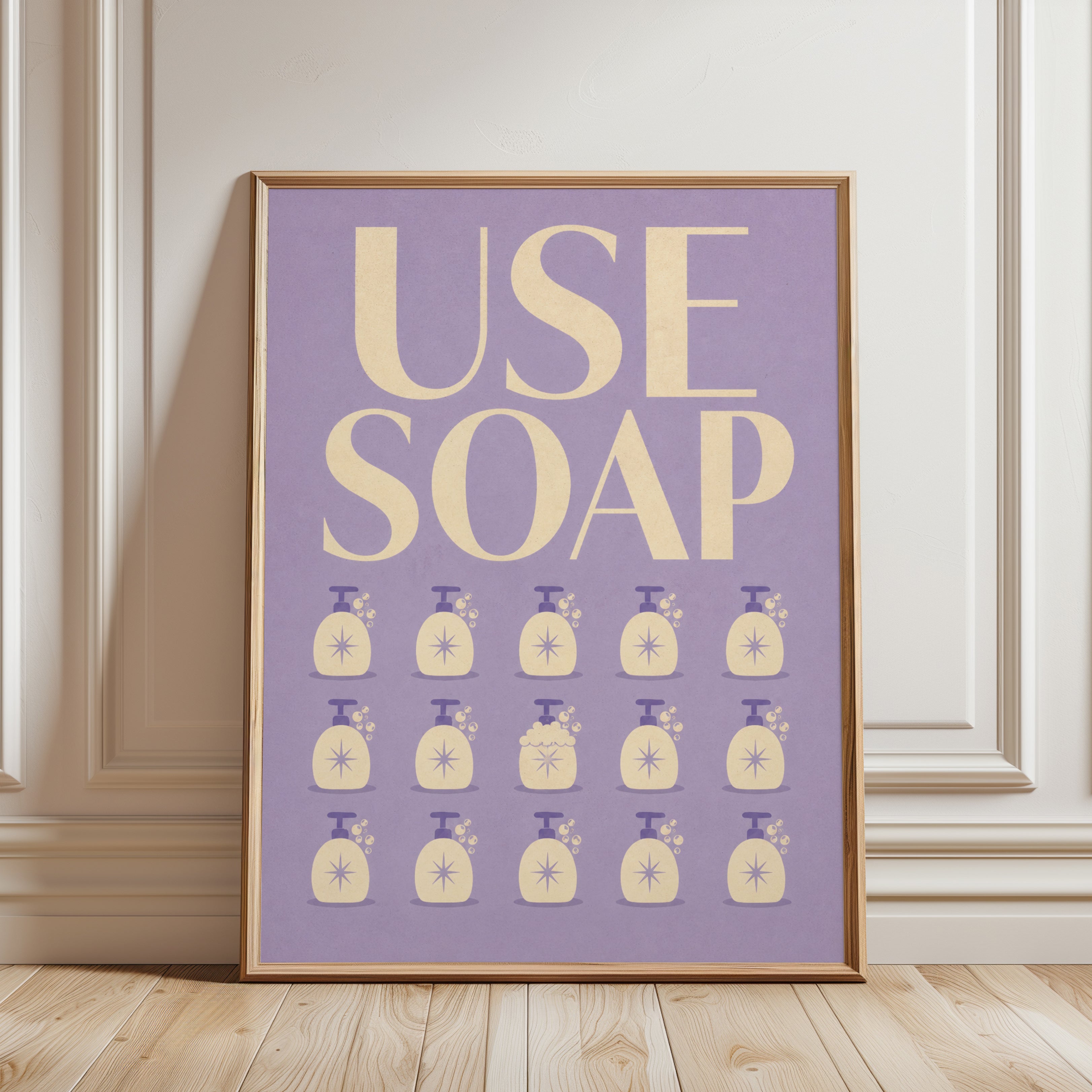 Bathroom Wall Art: Retro Use Soap Sign - framed detail