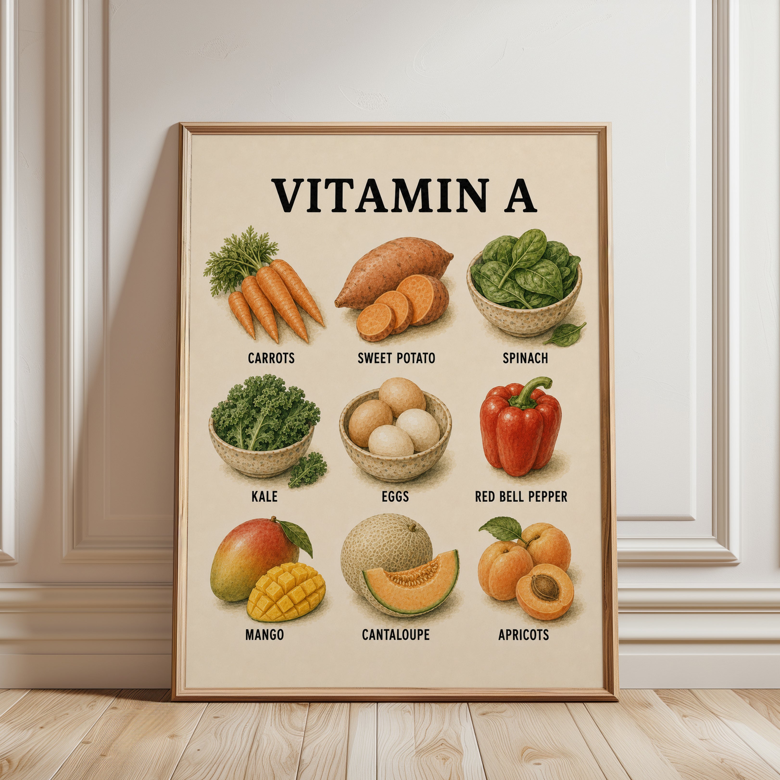 Vitamin A Foods Poster - framed detail