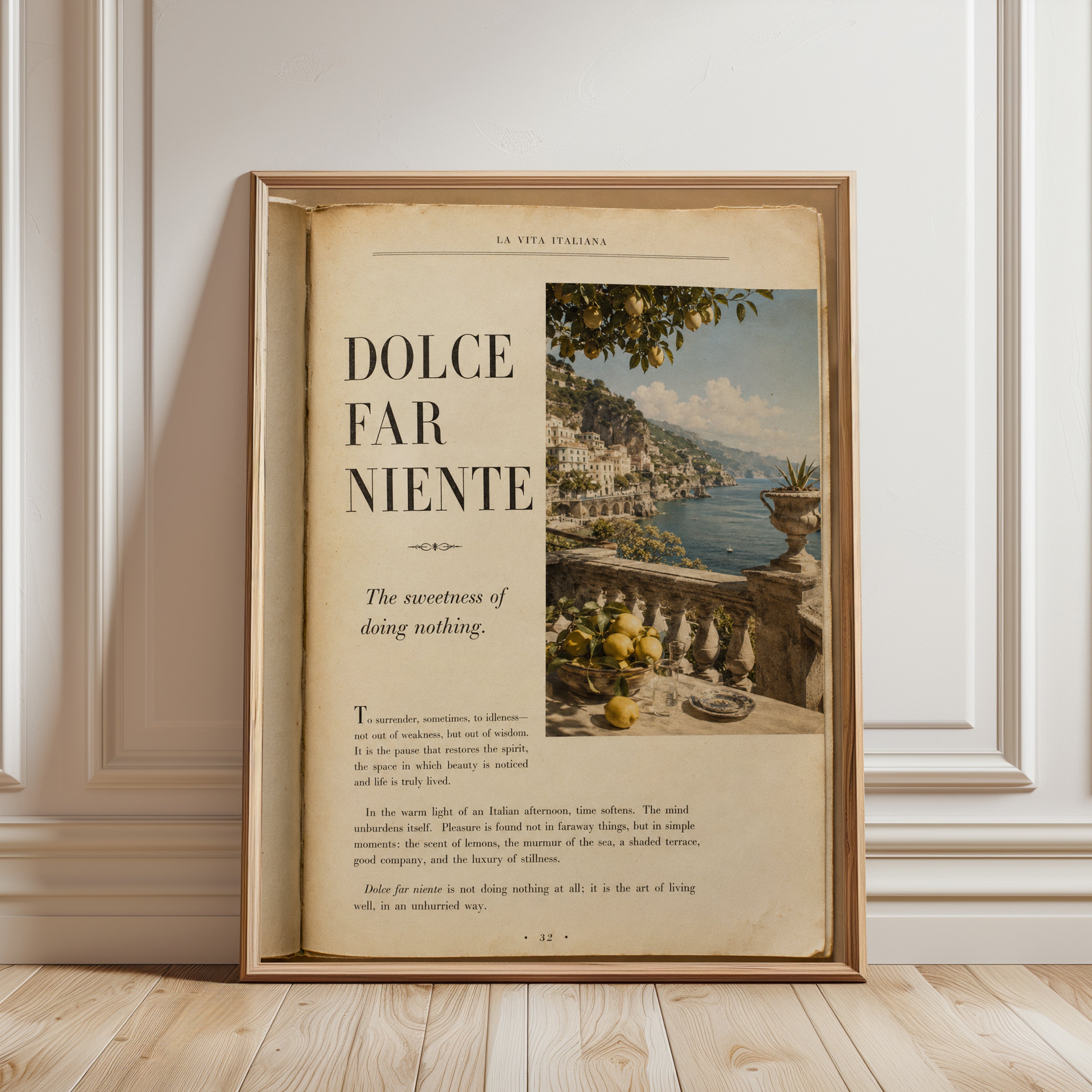 Italian Book Page Art - framed detail