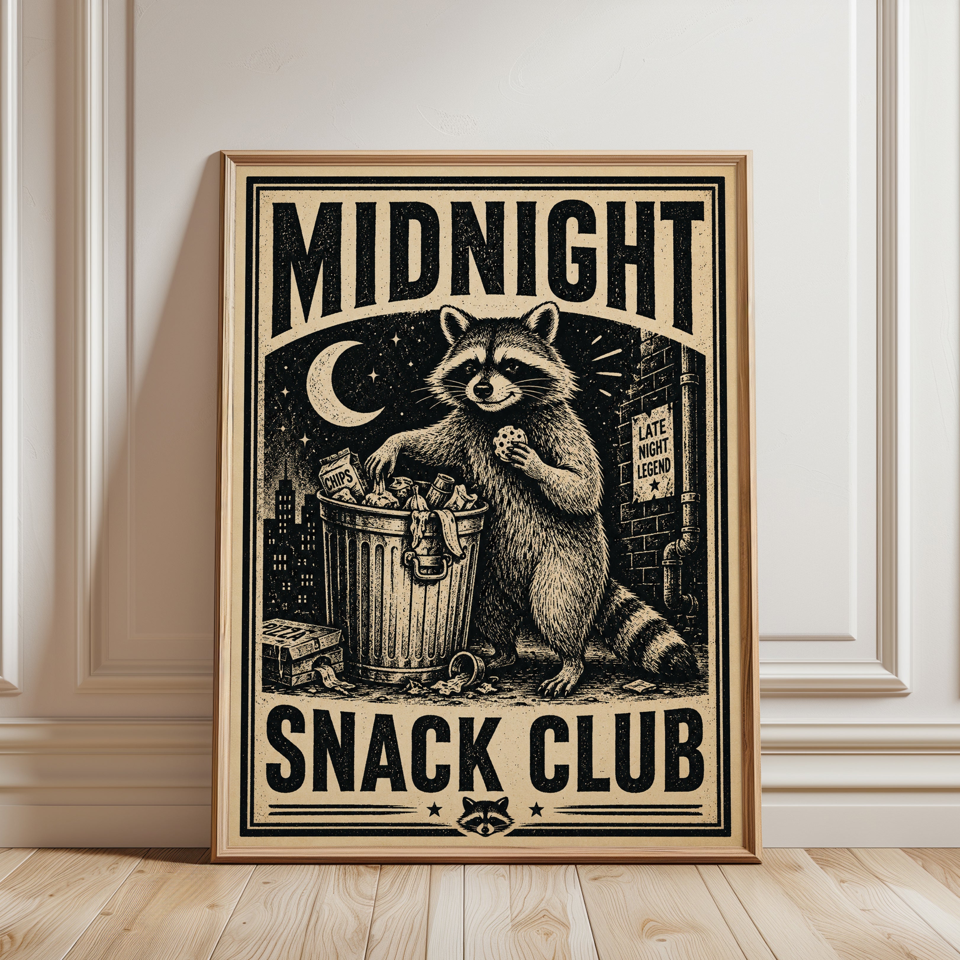 Midnight Snack Club Raccoon Print - framed detail