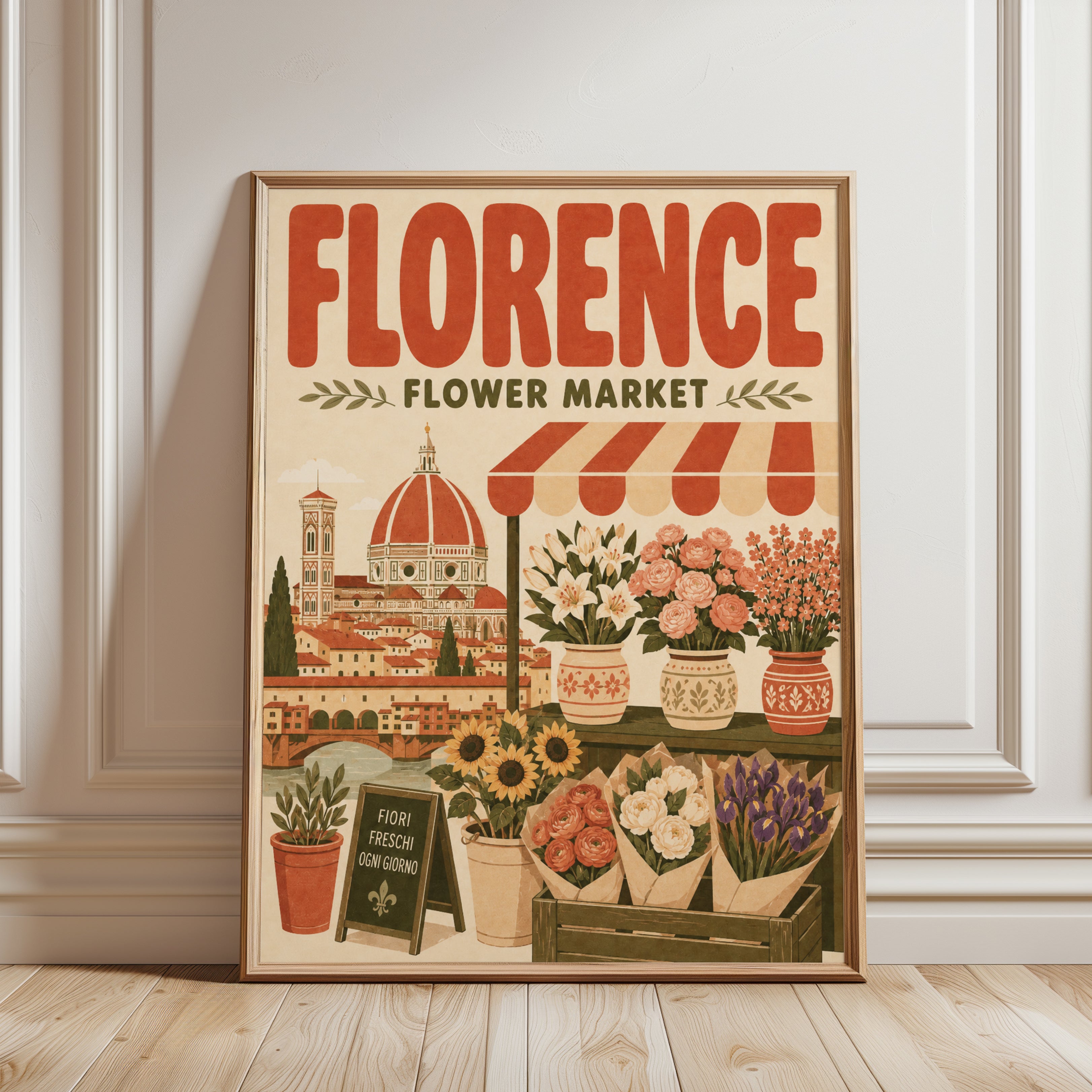 Florence Travel Poster – Vintage Flower Market - framed detail