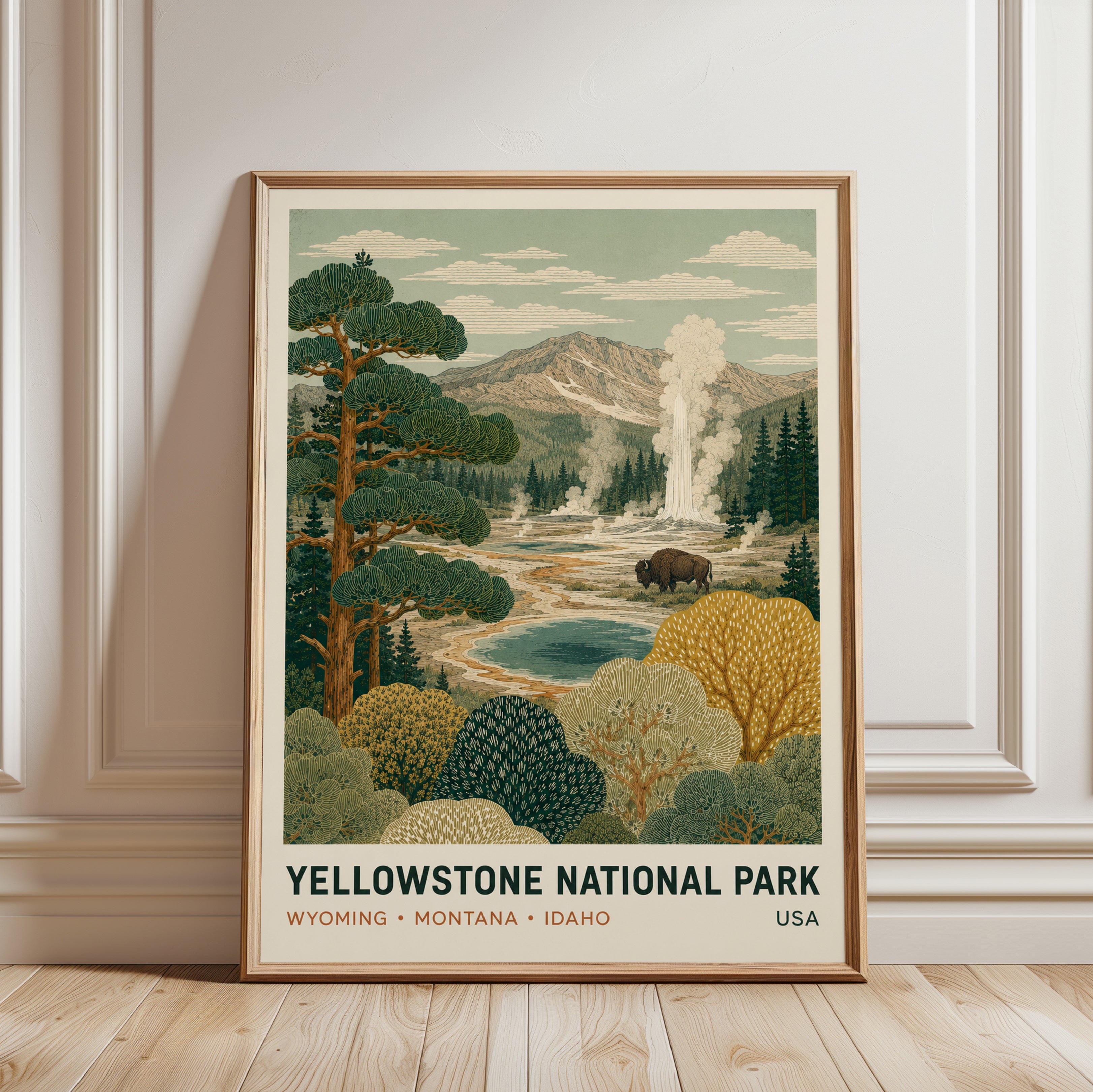 Yellowstone Poster – National Park Wall Art - framed detail