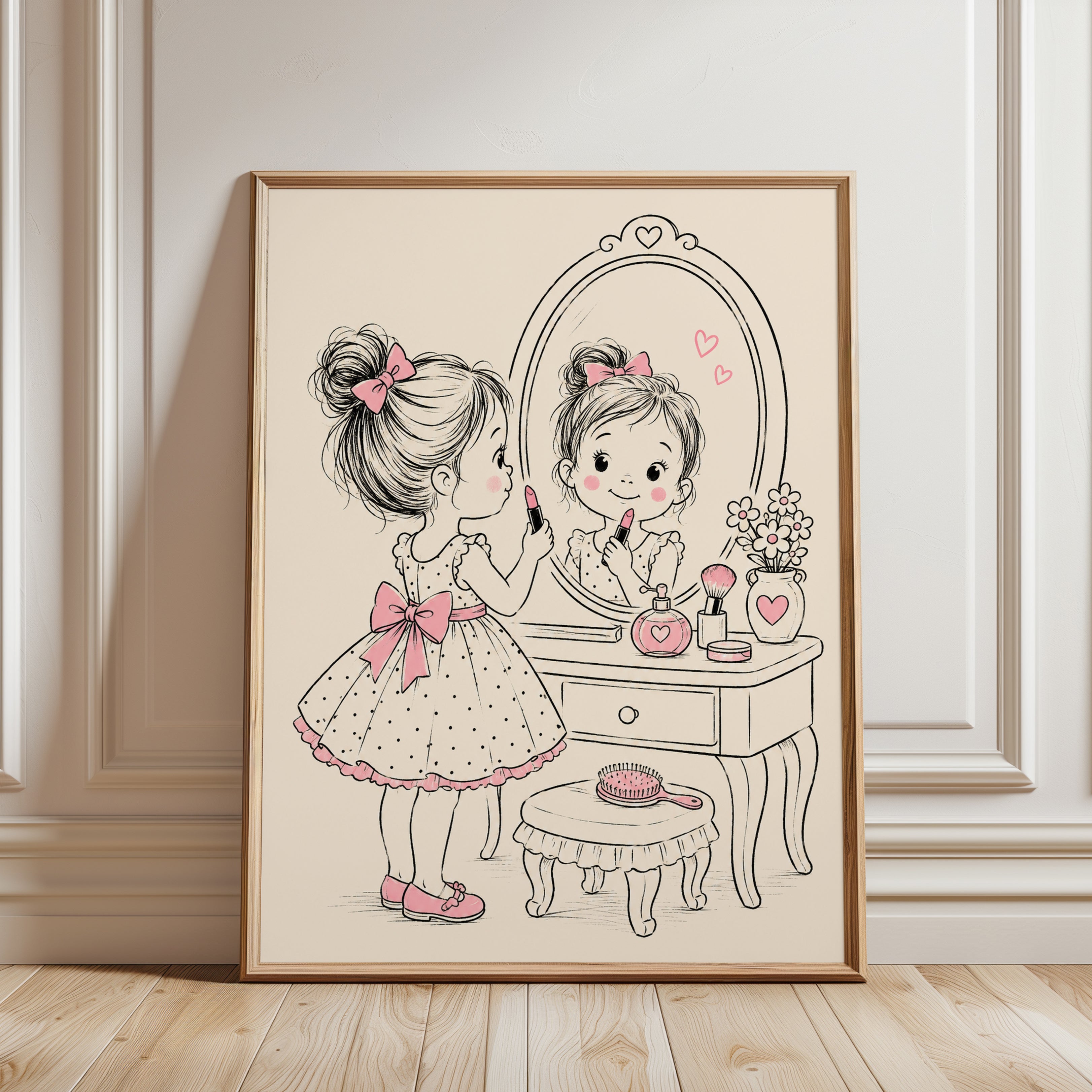 Girls Nursery Wall Art – Vanity Mirror Print - framed detail