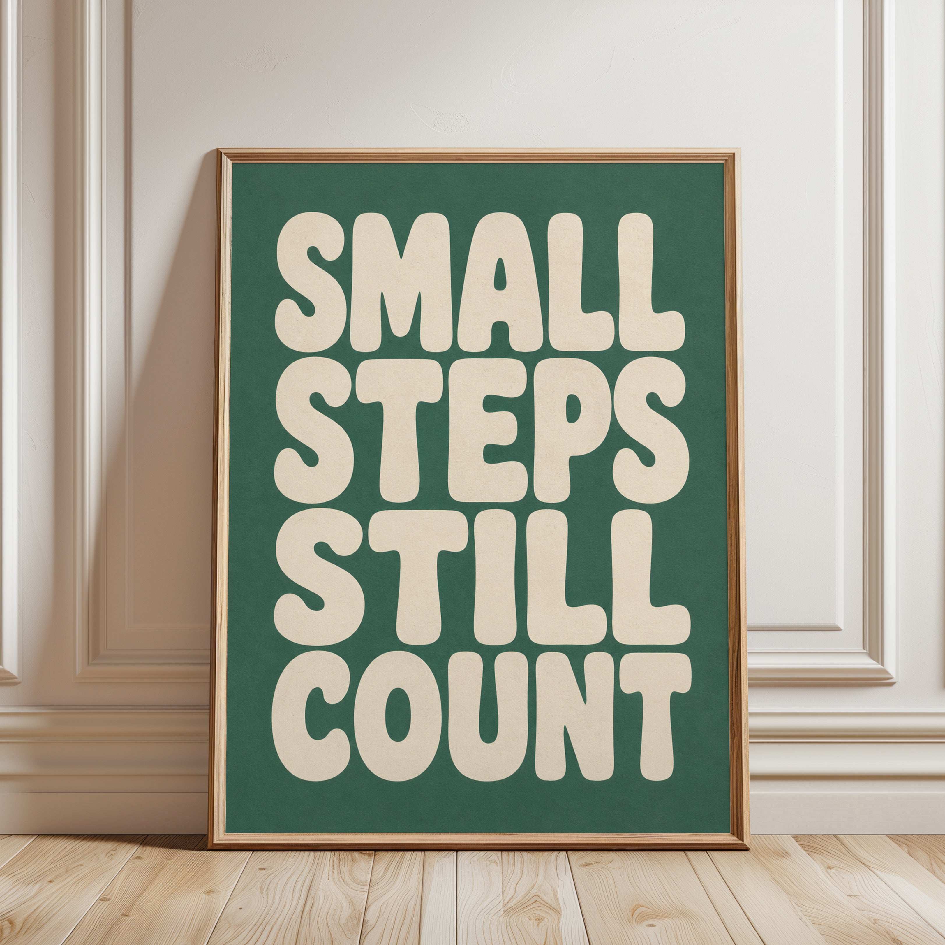 Small Steps Still Count Print: Bold Retro Lettering - framed detail