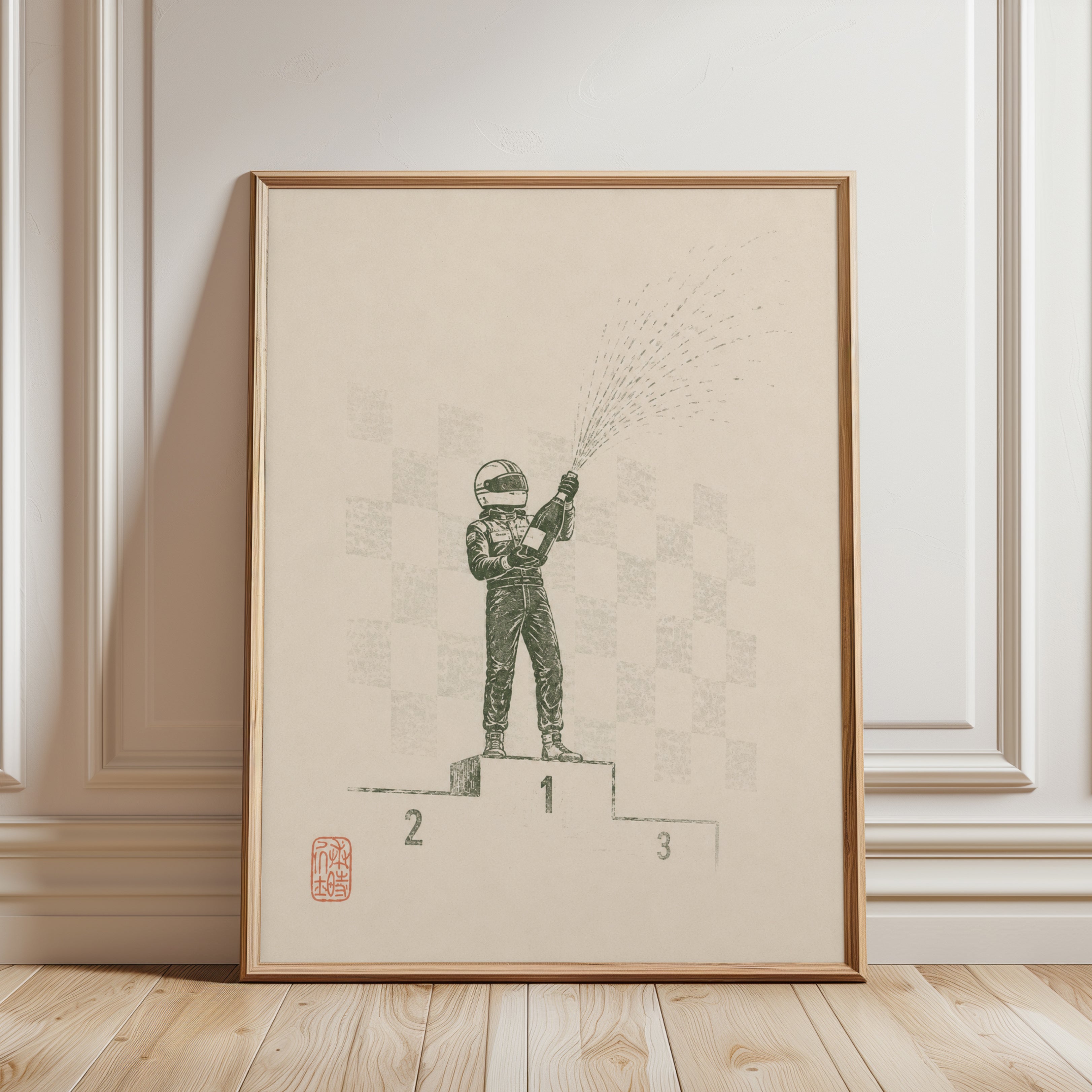Racing Driver Wall Art – Motorsport Victory Print - framed detail