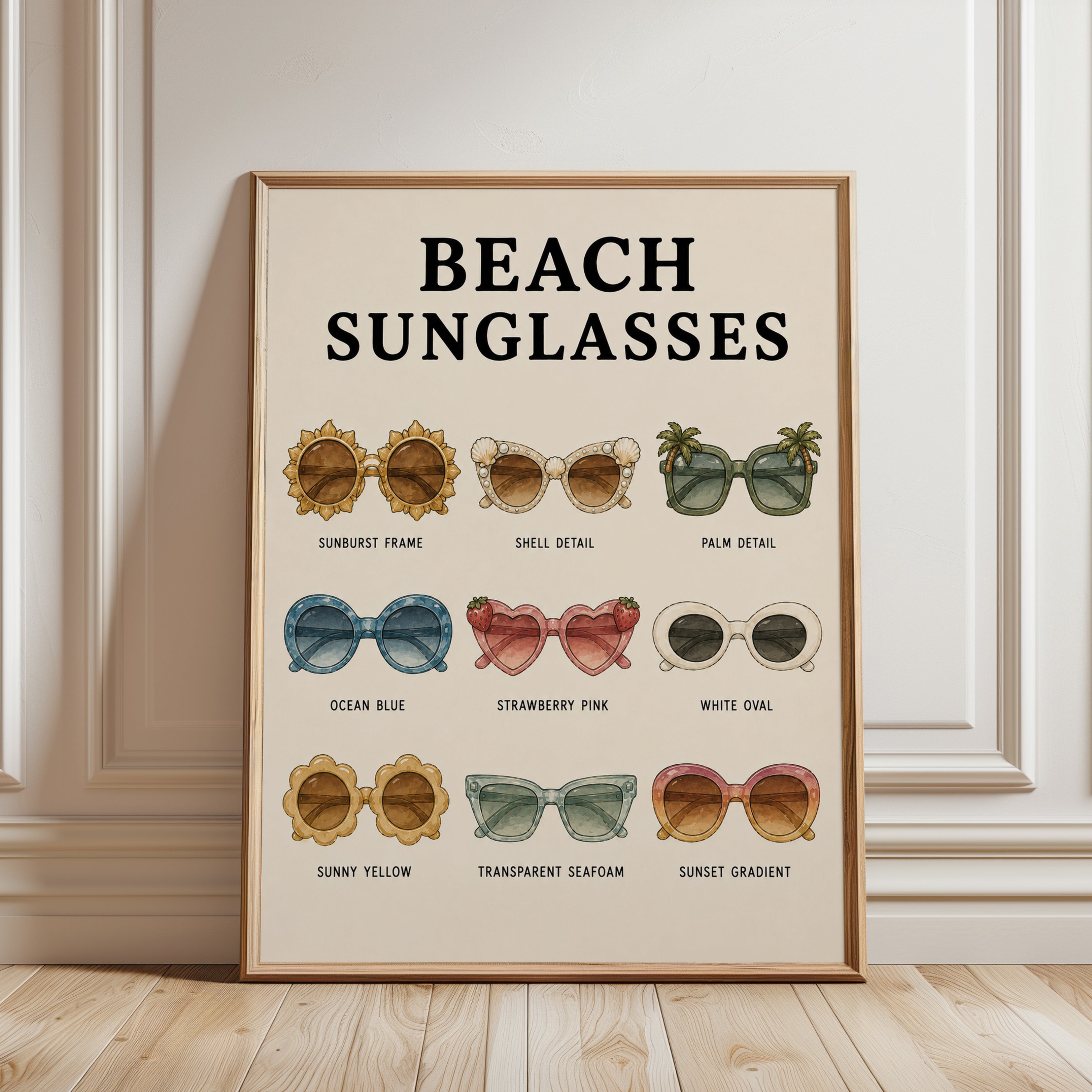 Beach Sunglasses Print — Retro Illustrated Collection - framed detail