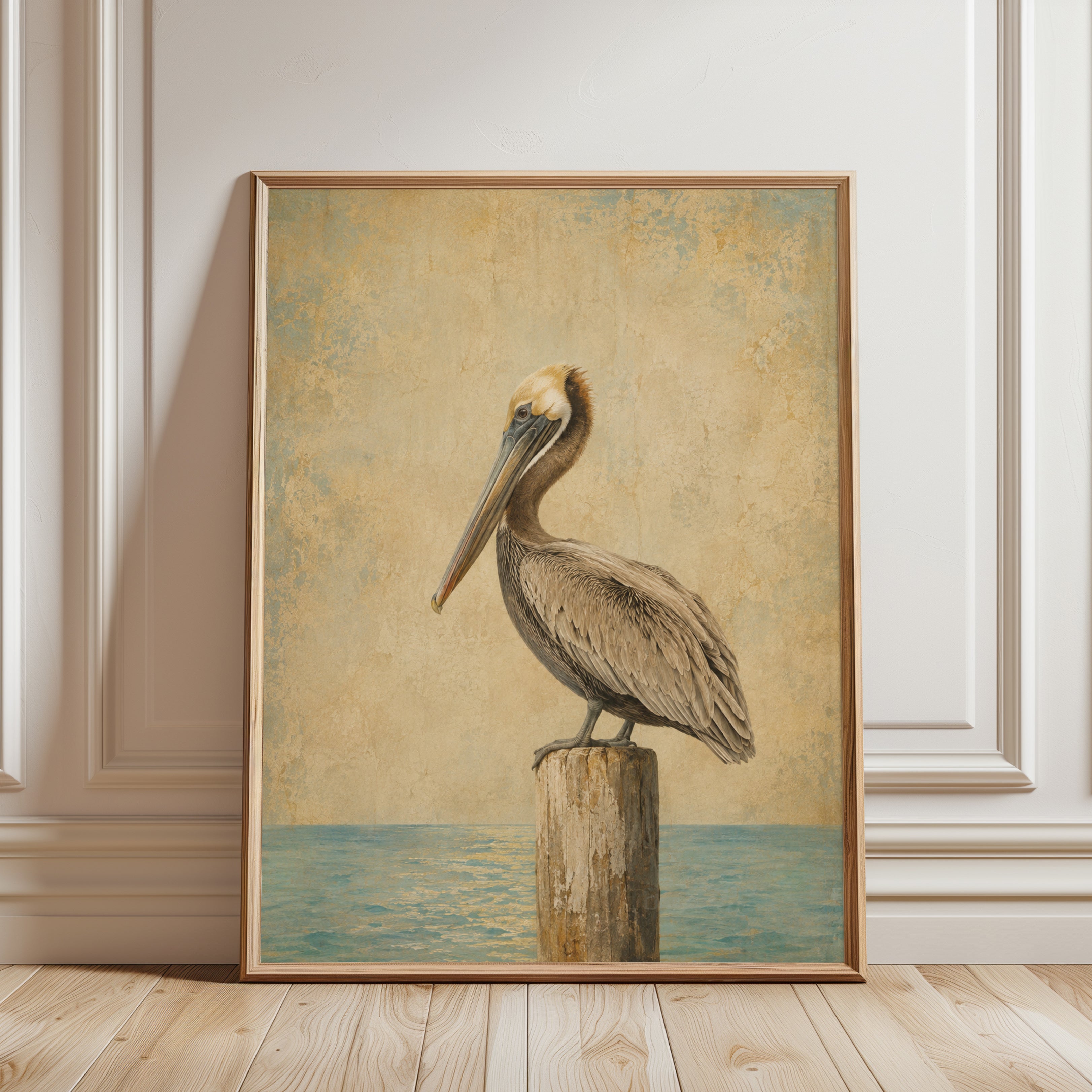 Pelican Wall Art – Coastal Bird Print - framed detail
