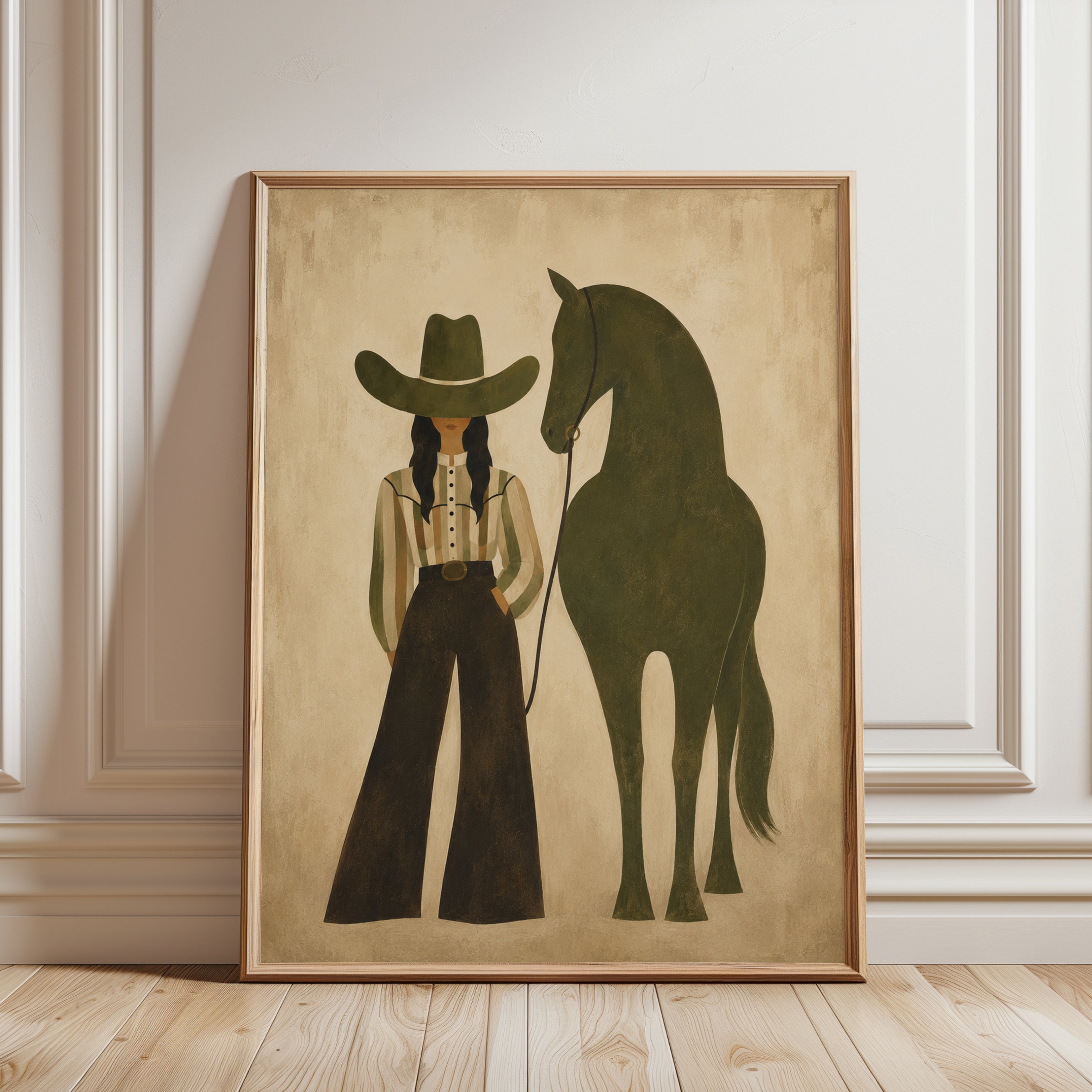 Cowgirl Horse Print – Western Wall Art - framed detail