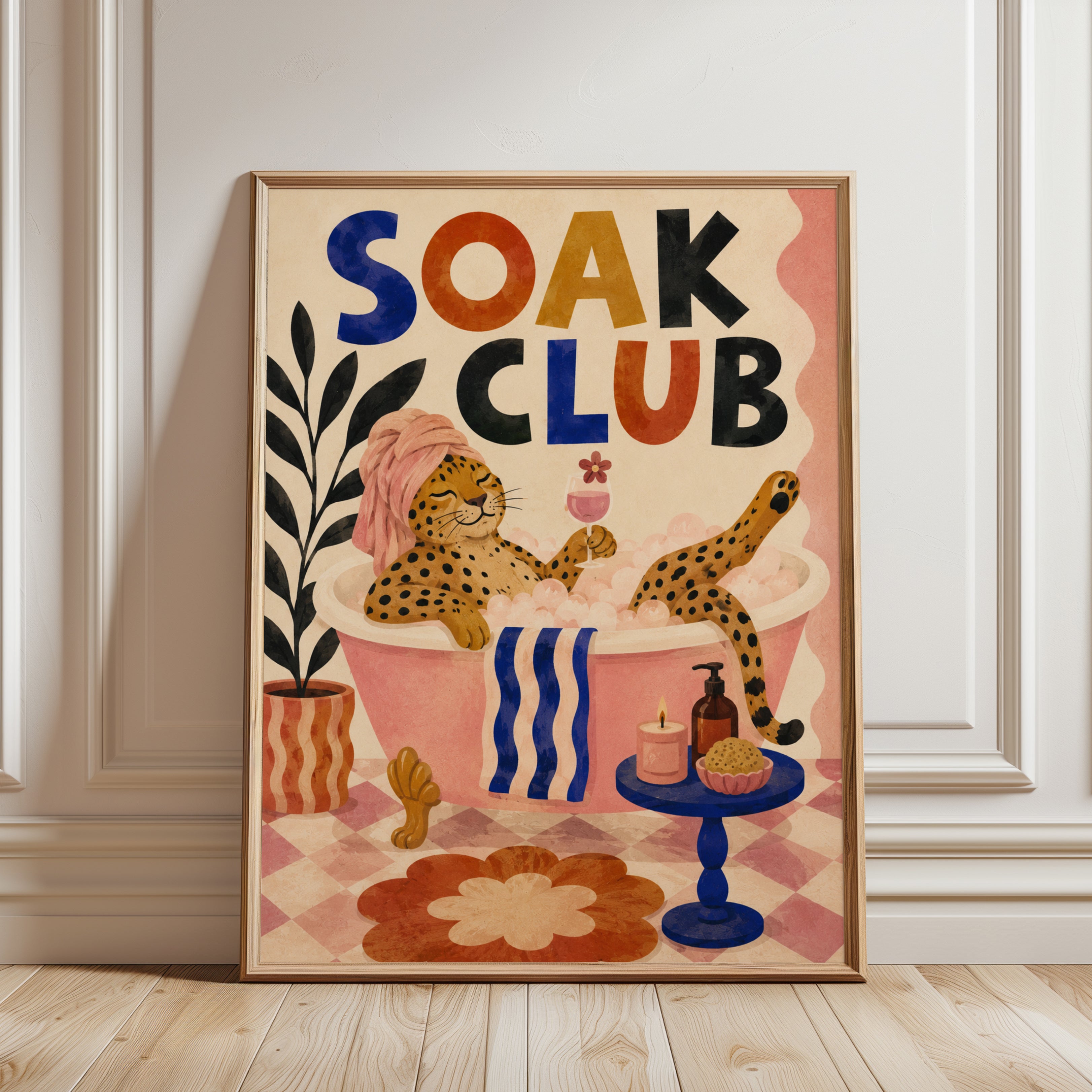 Soak Club Poster – Leopard Bathtub Print - framed detail