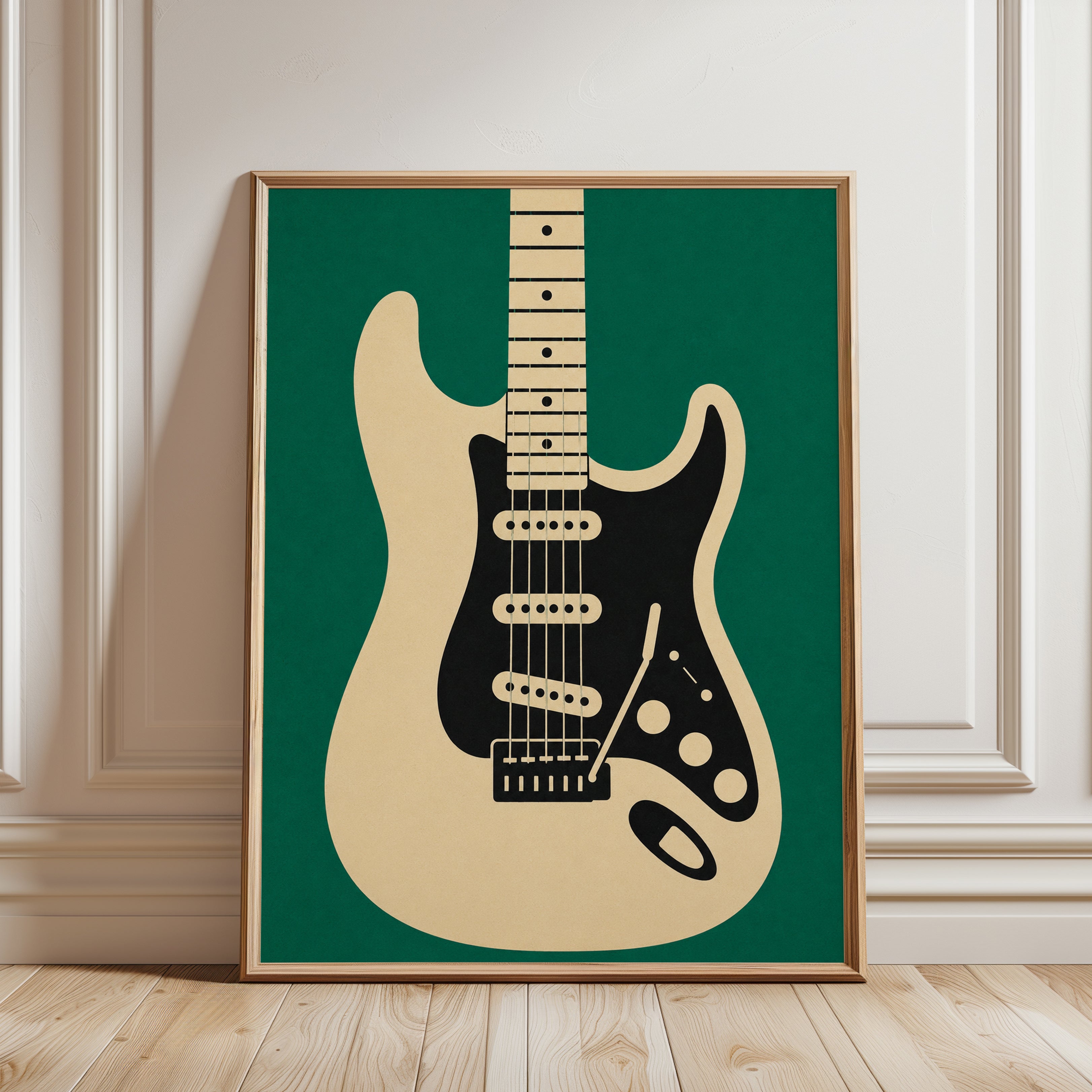 Electric Guitar Art Print — Vintage Stratocaster Illustration - framed detail
