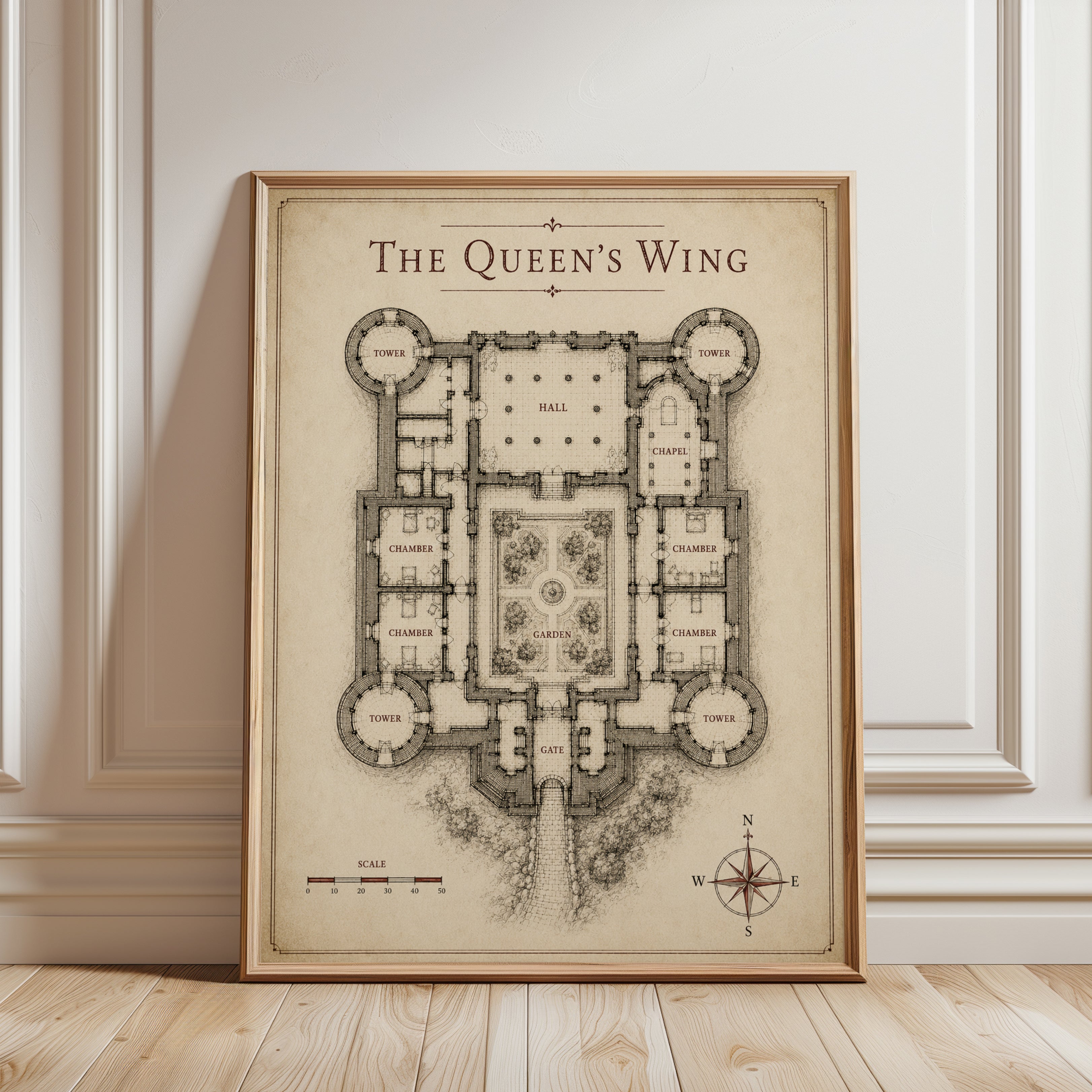 Castle Floor Plan Print - framed detail