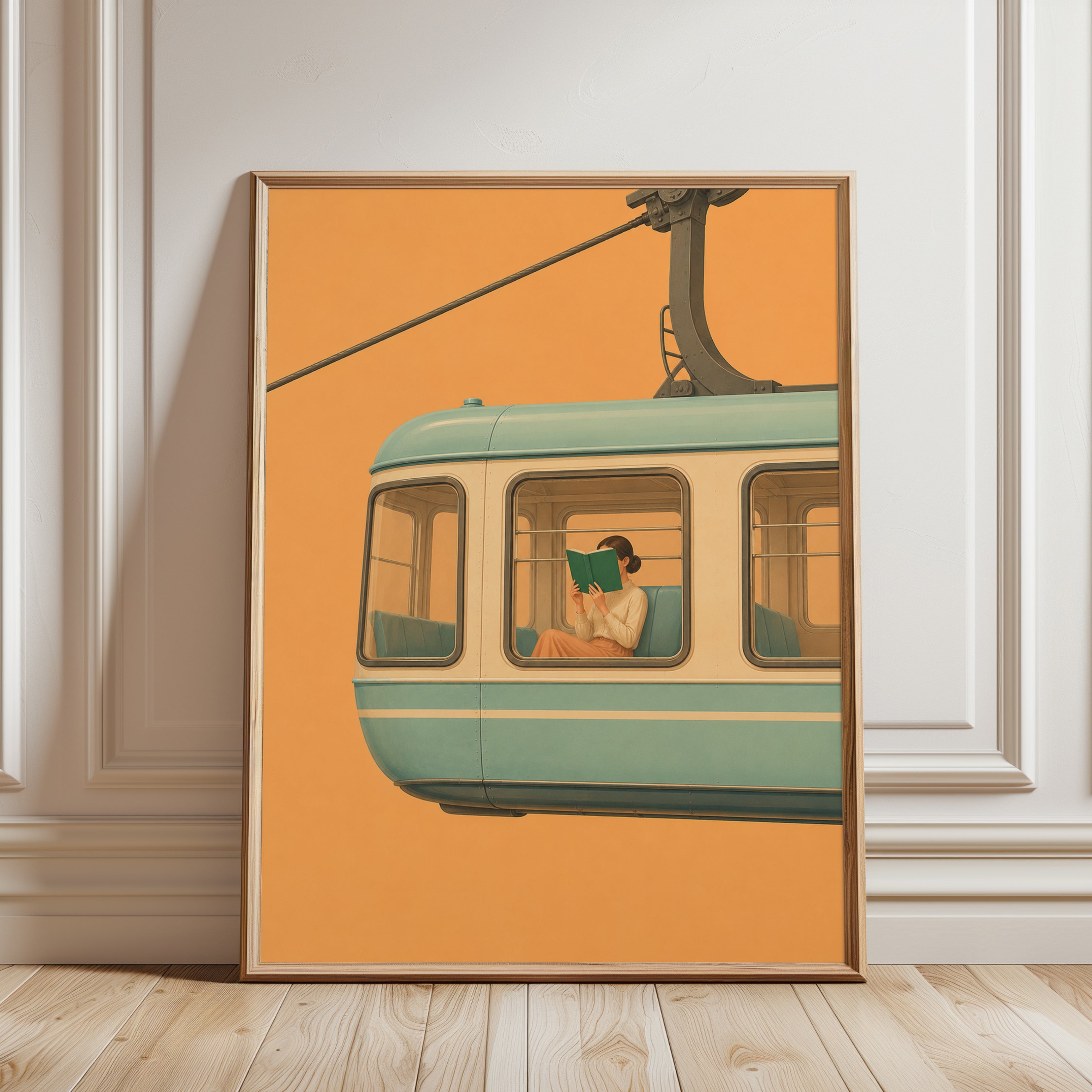 Vintage Trolley Poster – Retro Travel Wall Art - framed detail