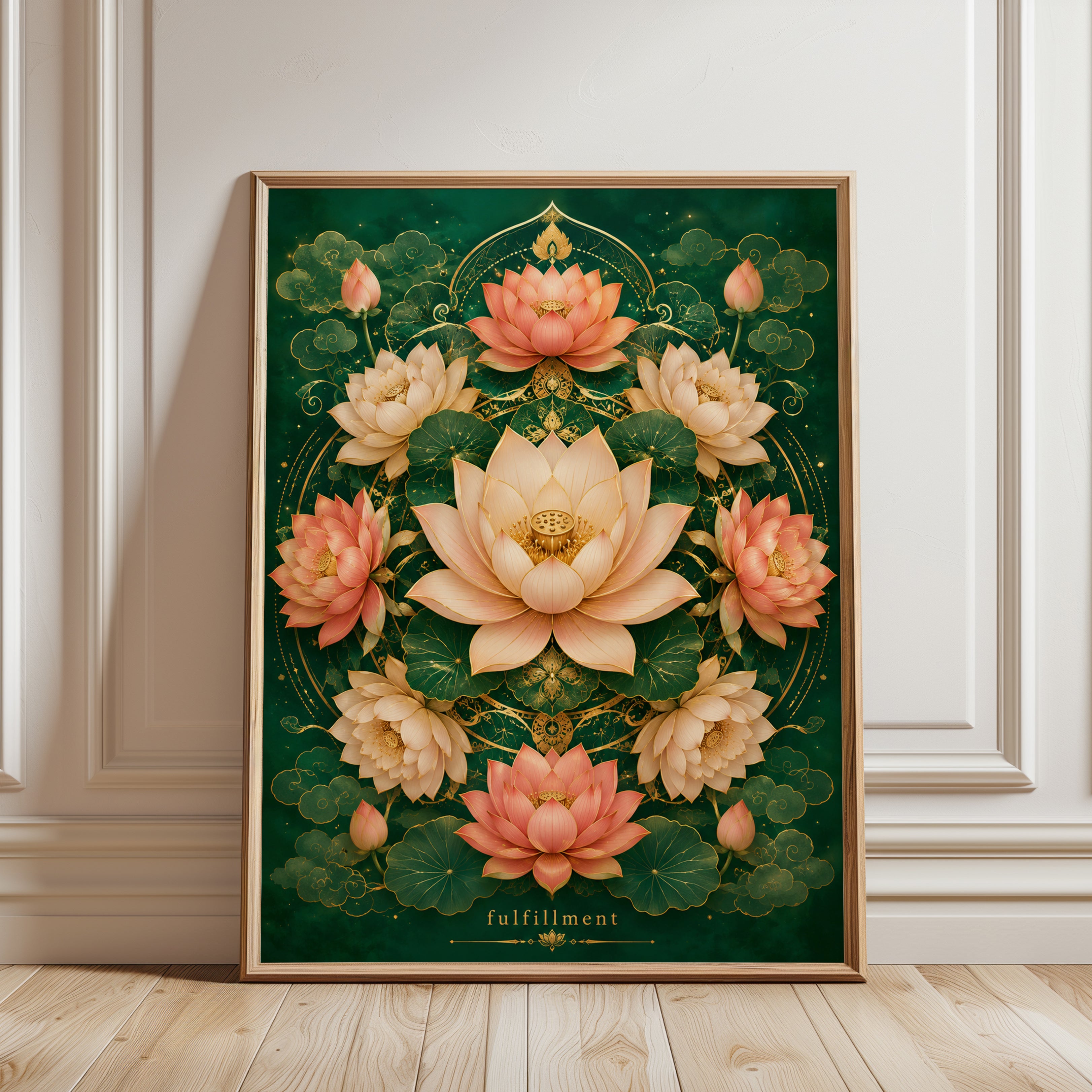 Lotus Flower Wall Art – Botanical Mandala Print - framed detail