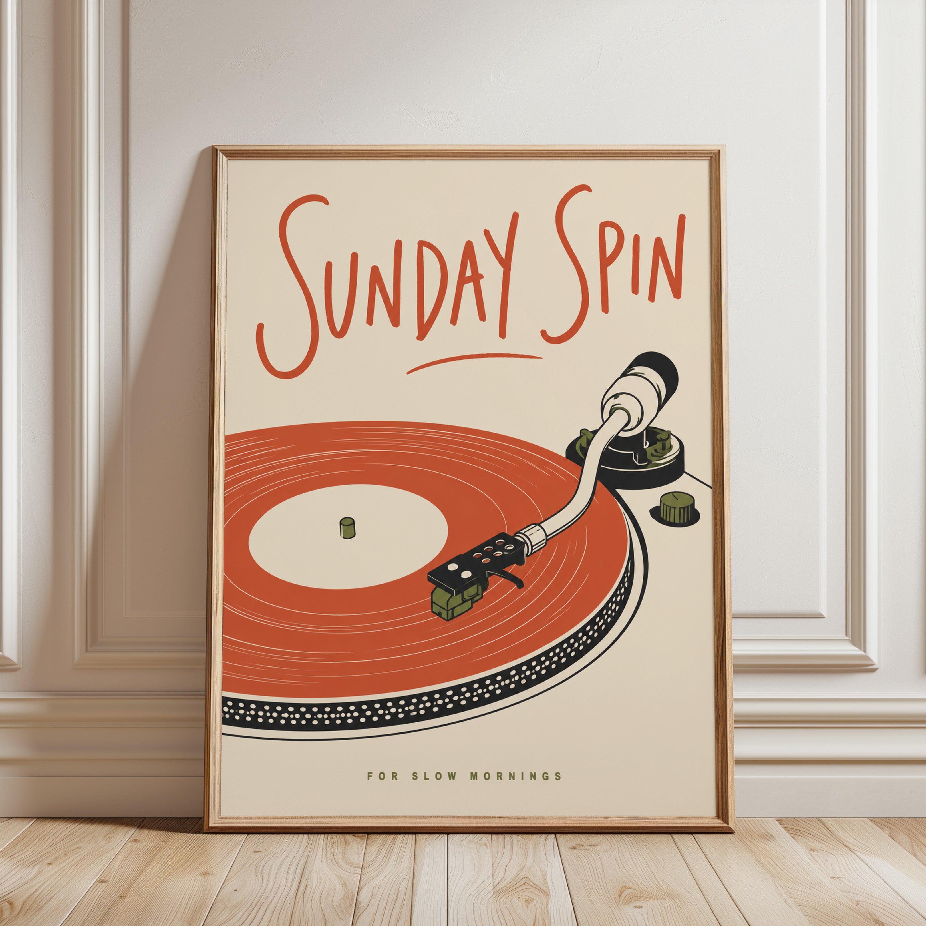 Vinyl Record Player Art: Mid-Century Retro Style - framed detail