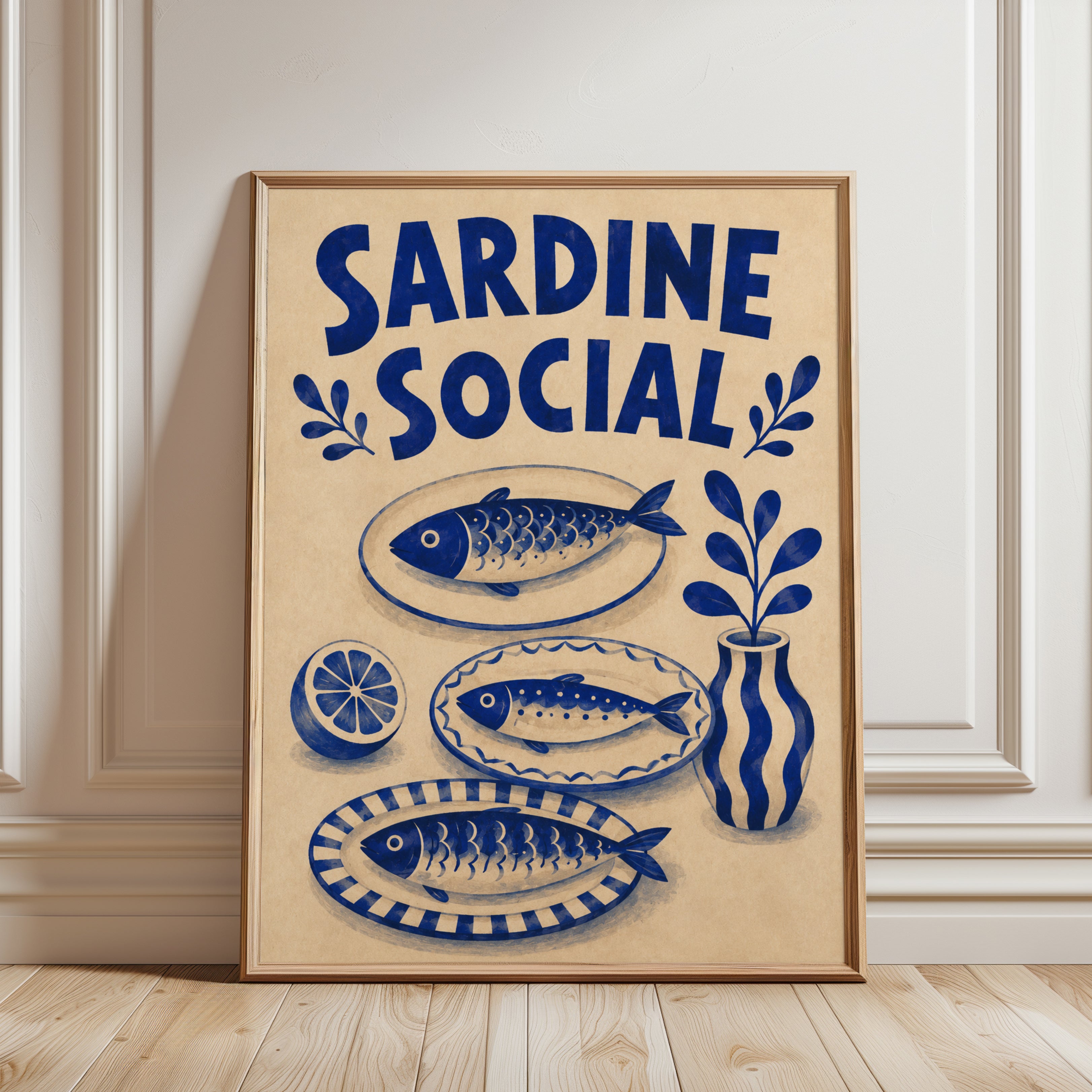Kitchen Wall Art – Sardine Print - framed detail