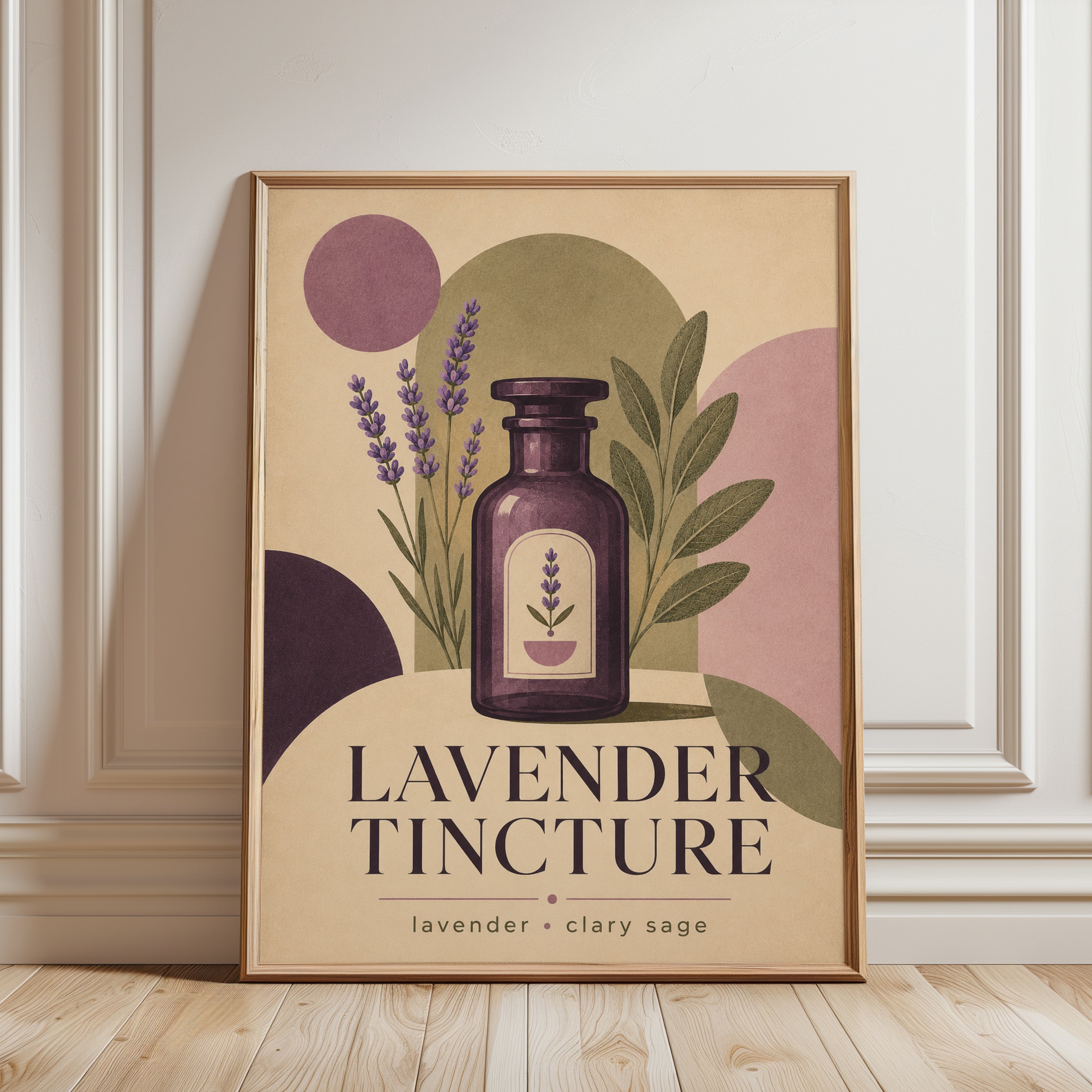 Lavender Tincture Bottle Art Print: Vintage Apothecary Design - framed detail