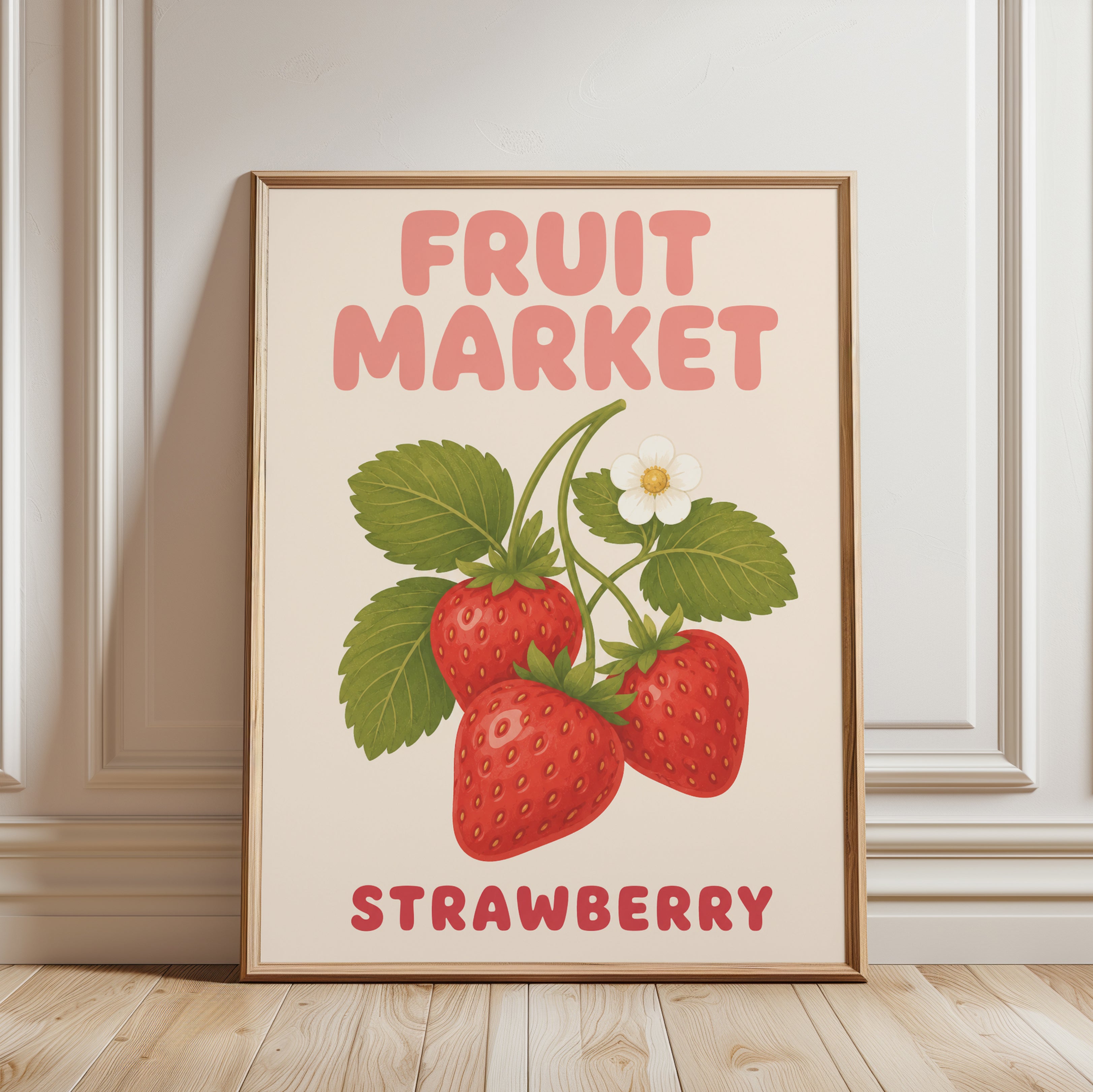 Strawberry Kitchen Print – Fruit Market Wall Art - framed detail