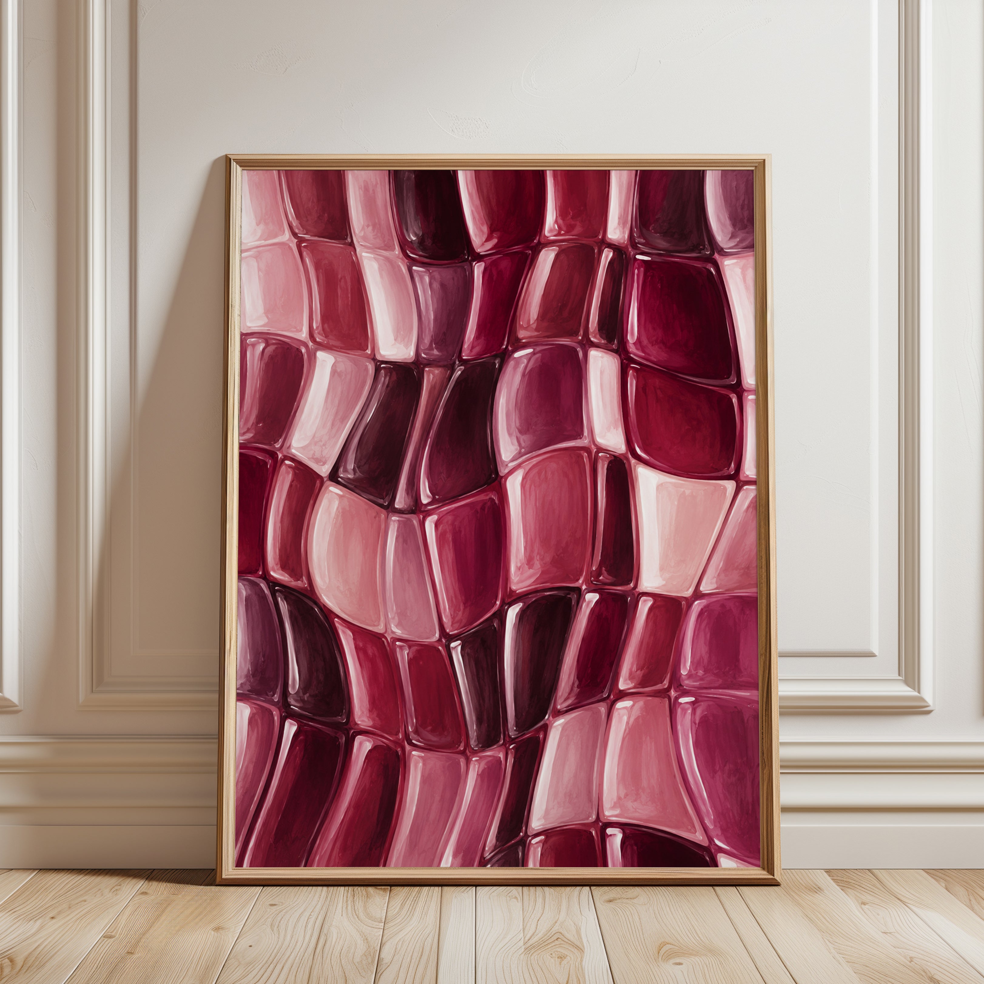 Pink Crocodile Texture Wall Art: Glossy Reptile Skin Pattern - framed detail