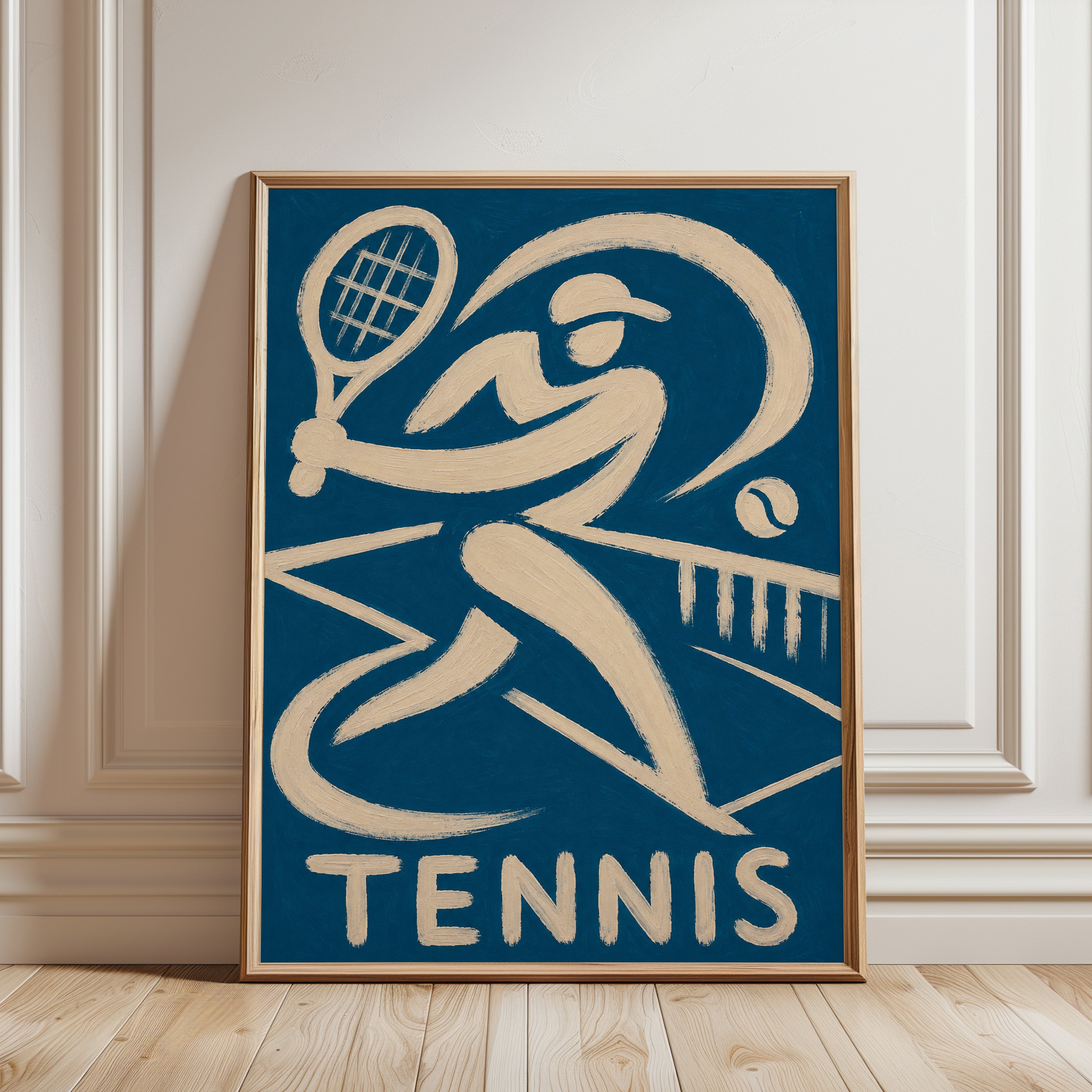 Retro Tennis Player Art Deco Print - framed detail