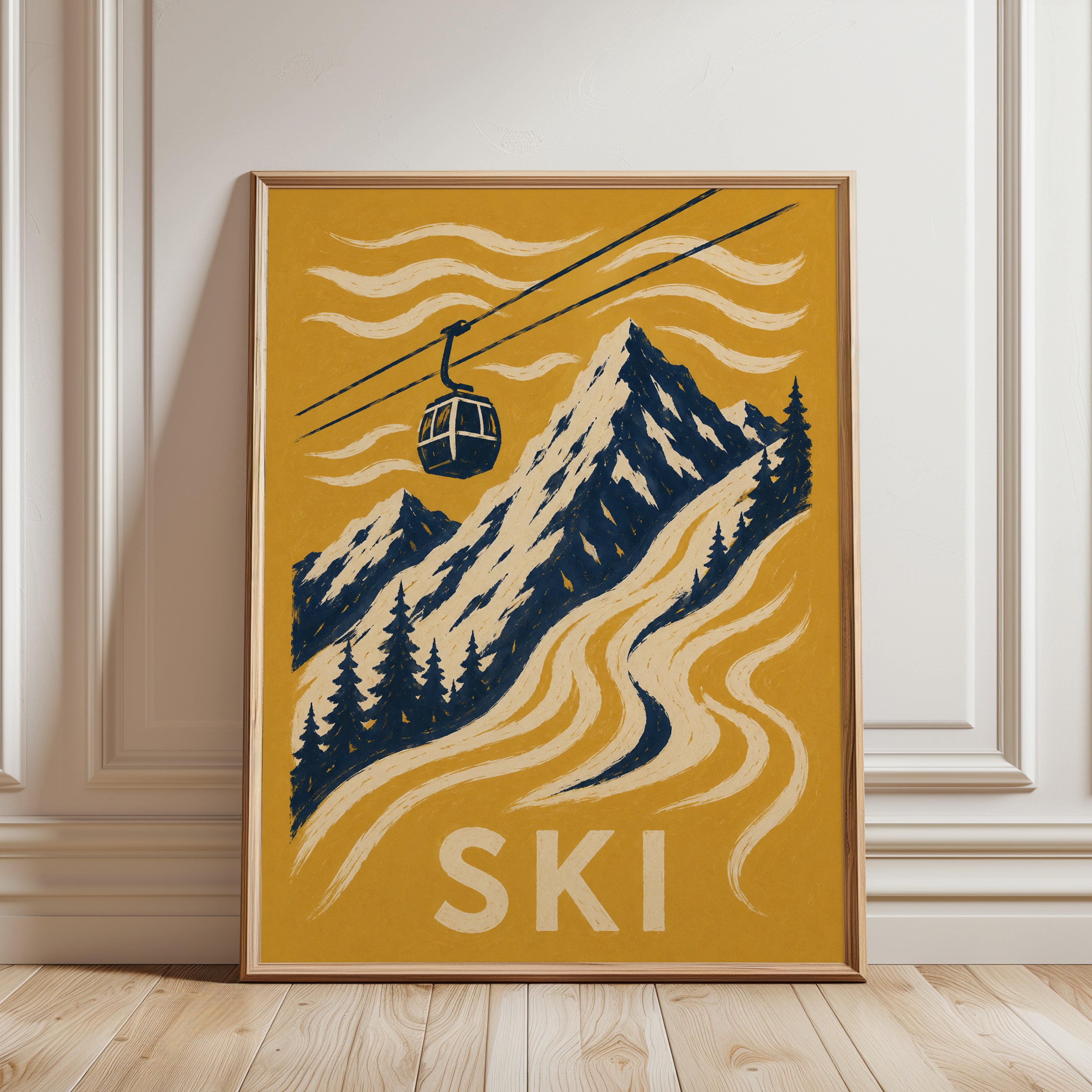 Ski Poster – Vintage Ski Print - framed detail