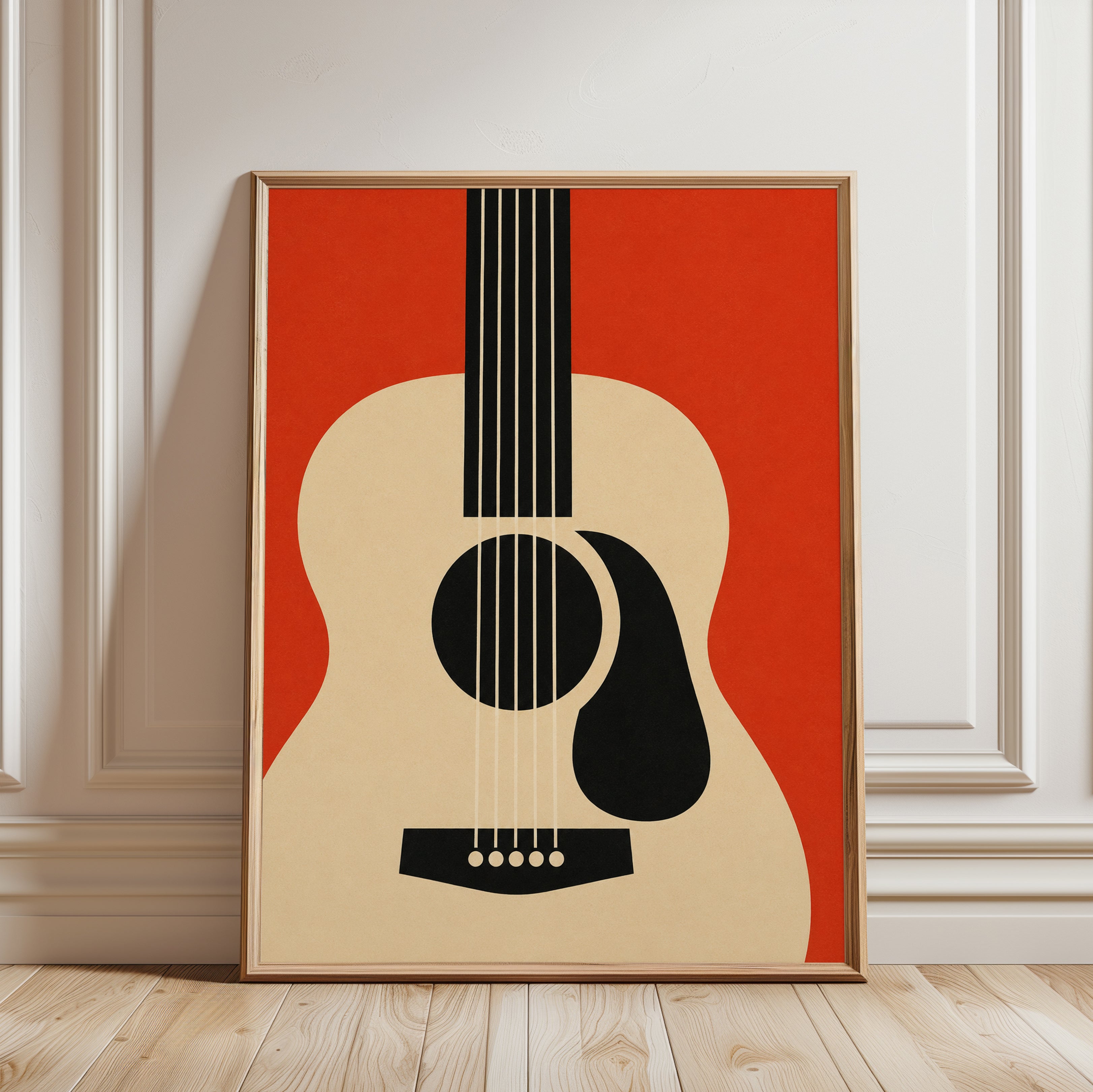 Acoustic Guitar Art Print — Mid-Century Modern Design - framed detail