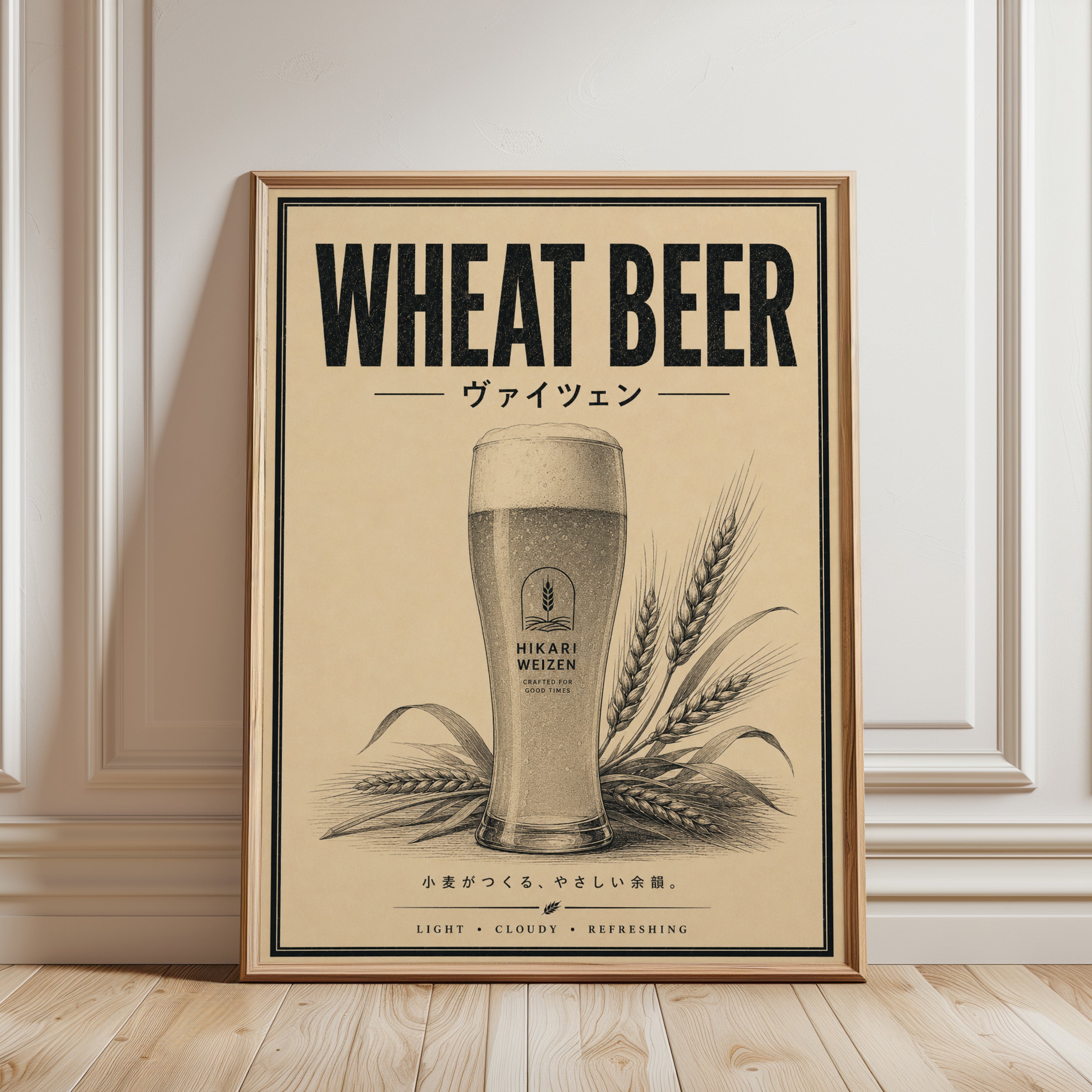 Wheat Beer Wall Art – Retro Japanese Style - framed detail