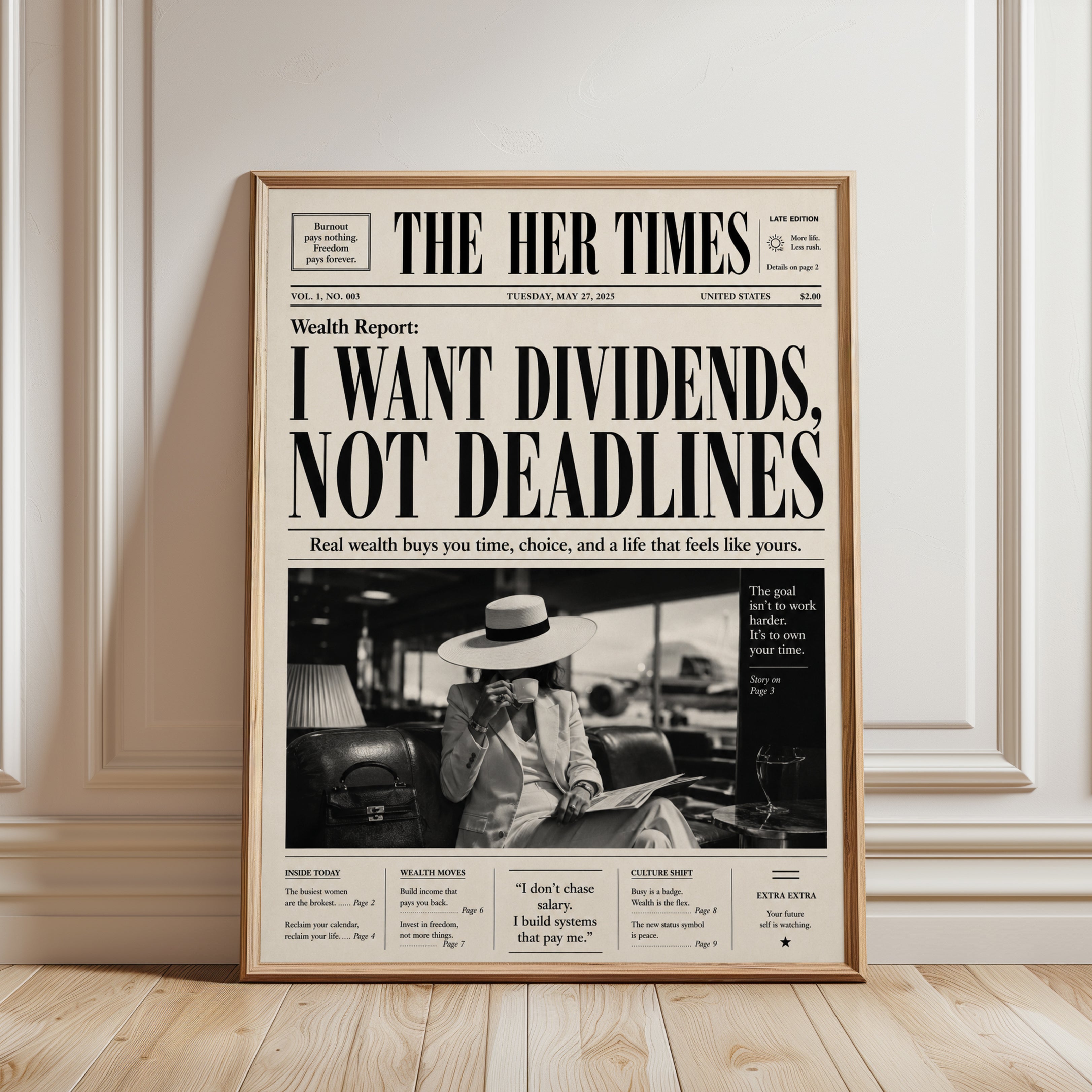 Motivational Wall Art: Financial Freedom Quote (Matte Paper Print) - framed detail