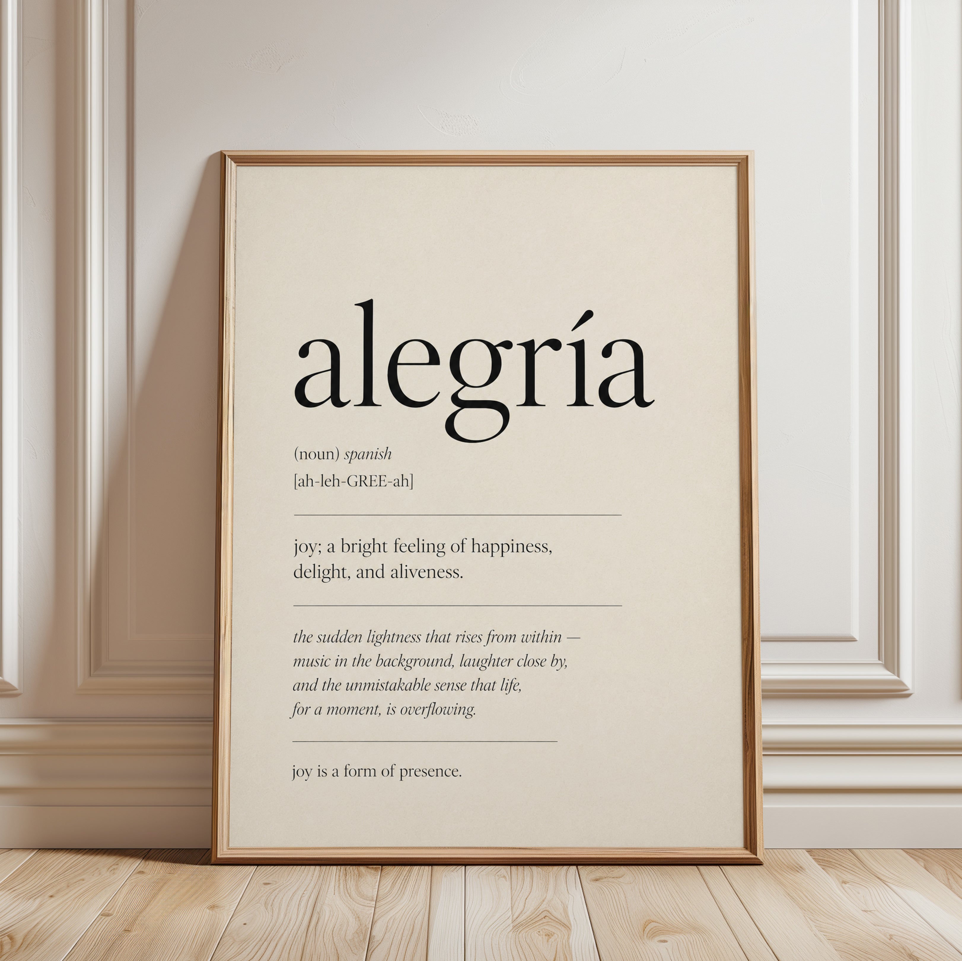 Alegría Typography Print - framed detail