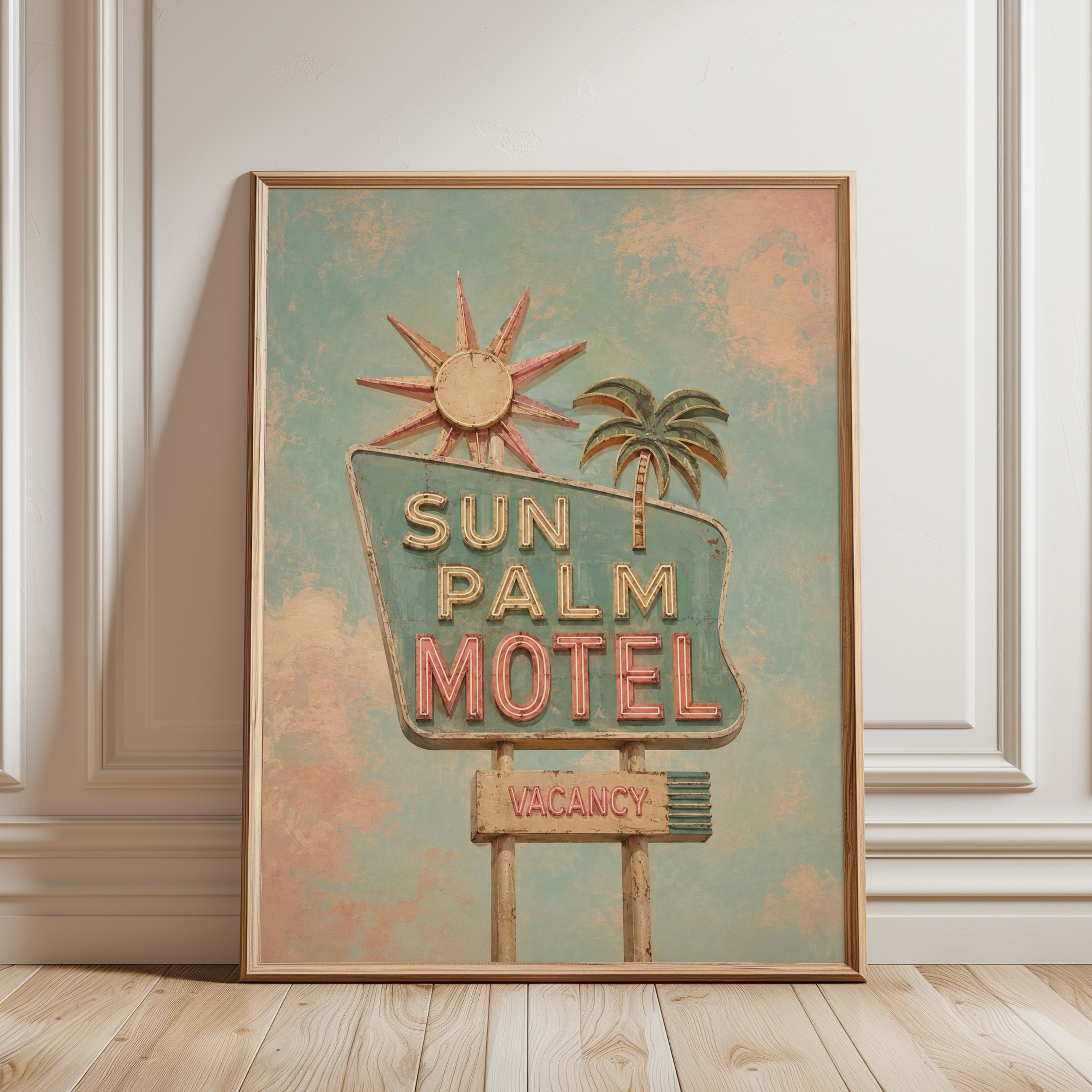 Retro Motel Wall Art – Vintage Neon Sign Print - framed detail
