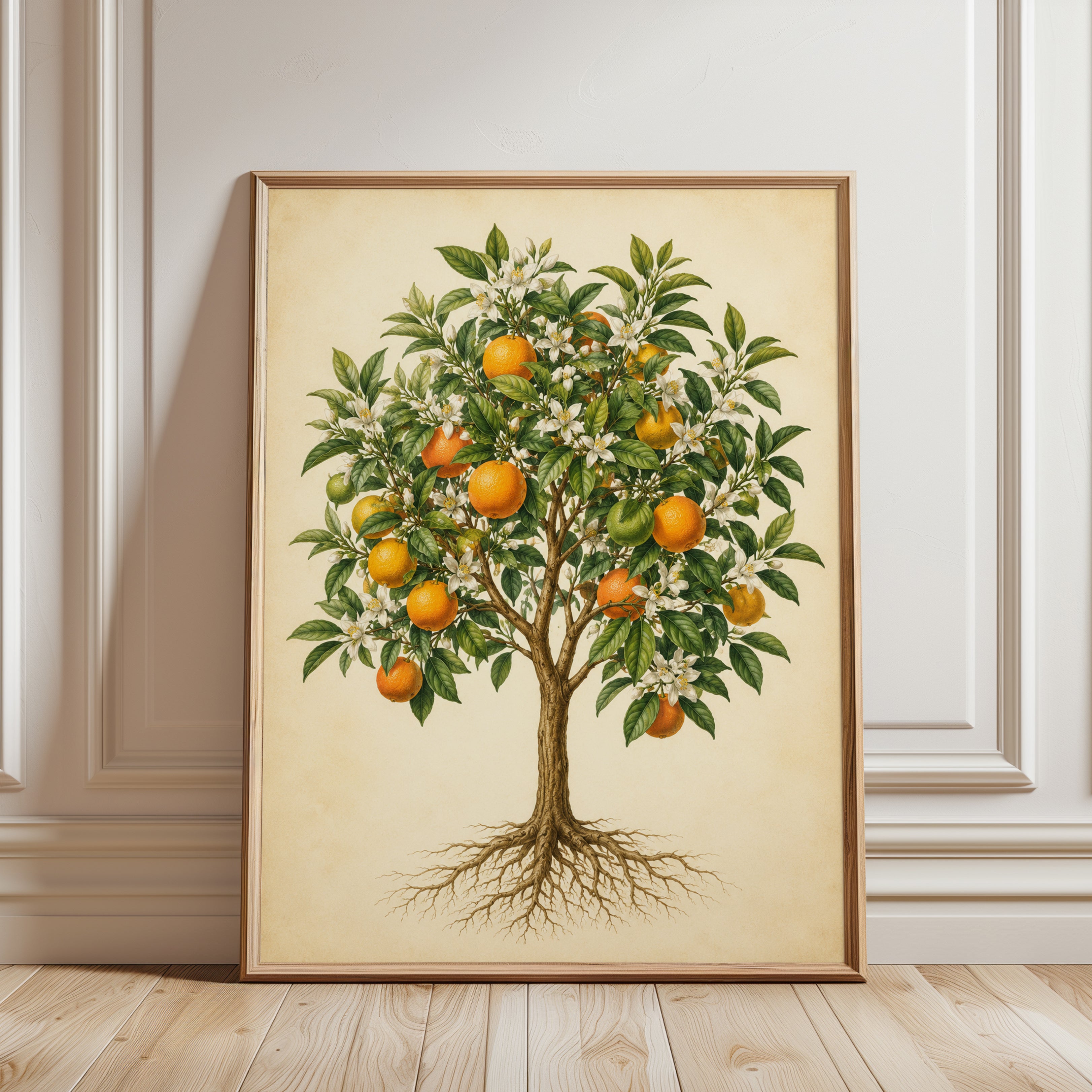 Orange Tree Botanical Print: Vintage Illustration Wall Art - framed detail