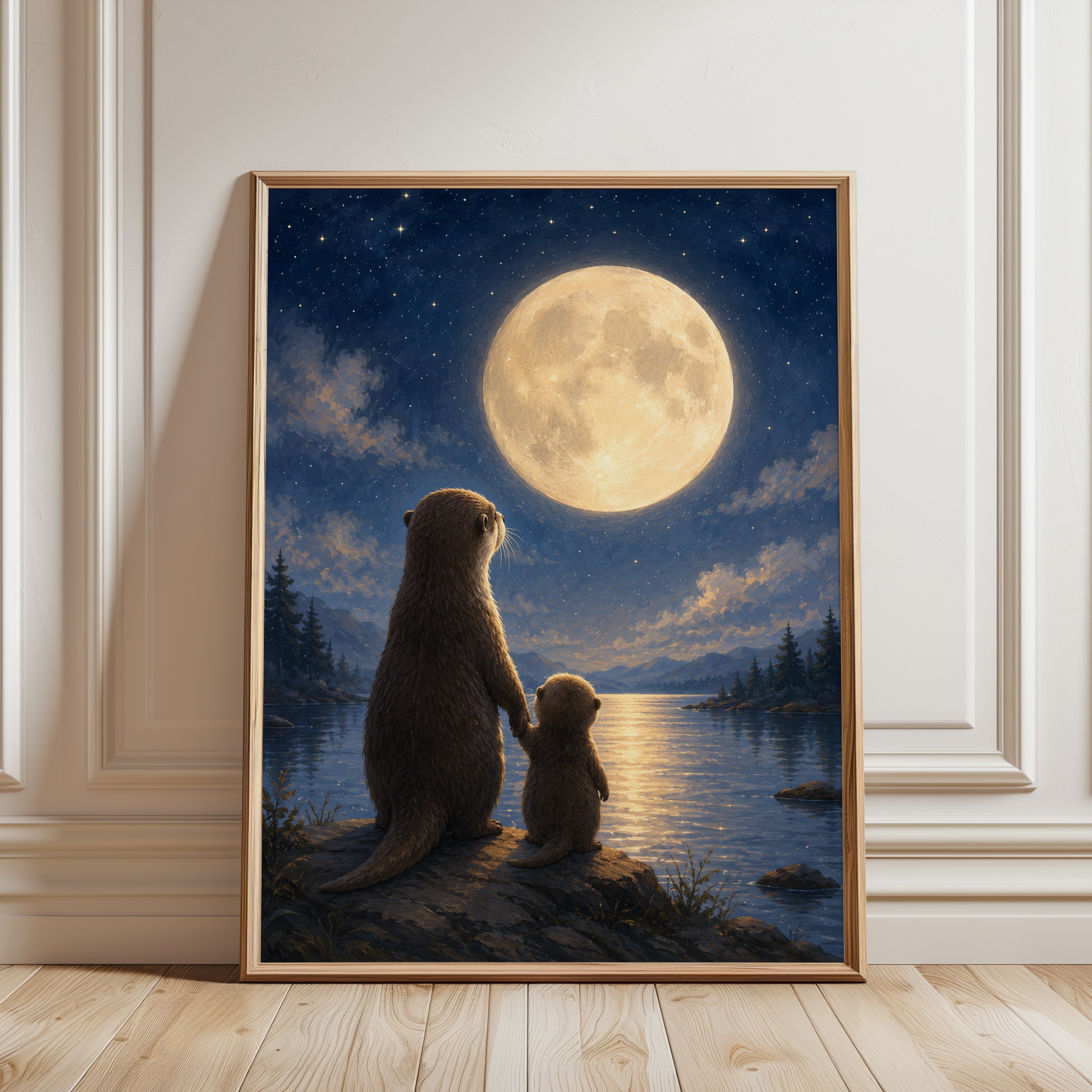 Otter Wall Art – Full Moon Print - framed detail