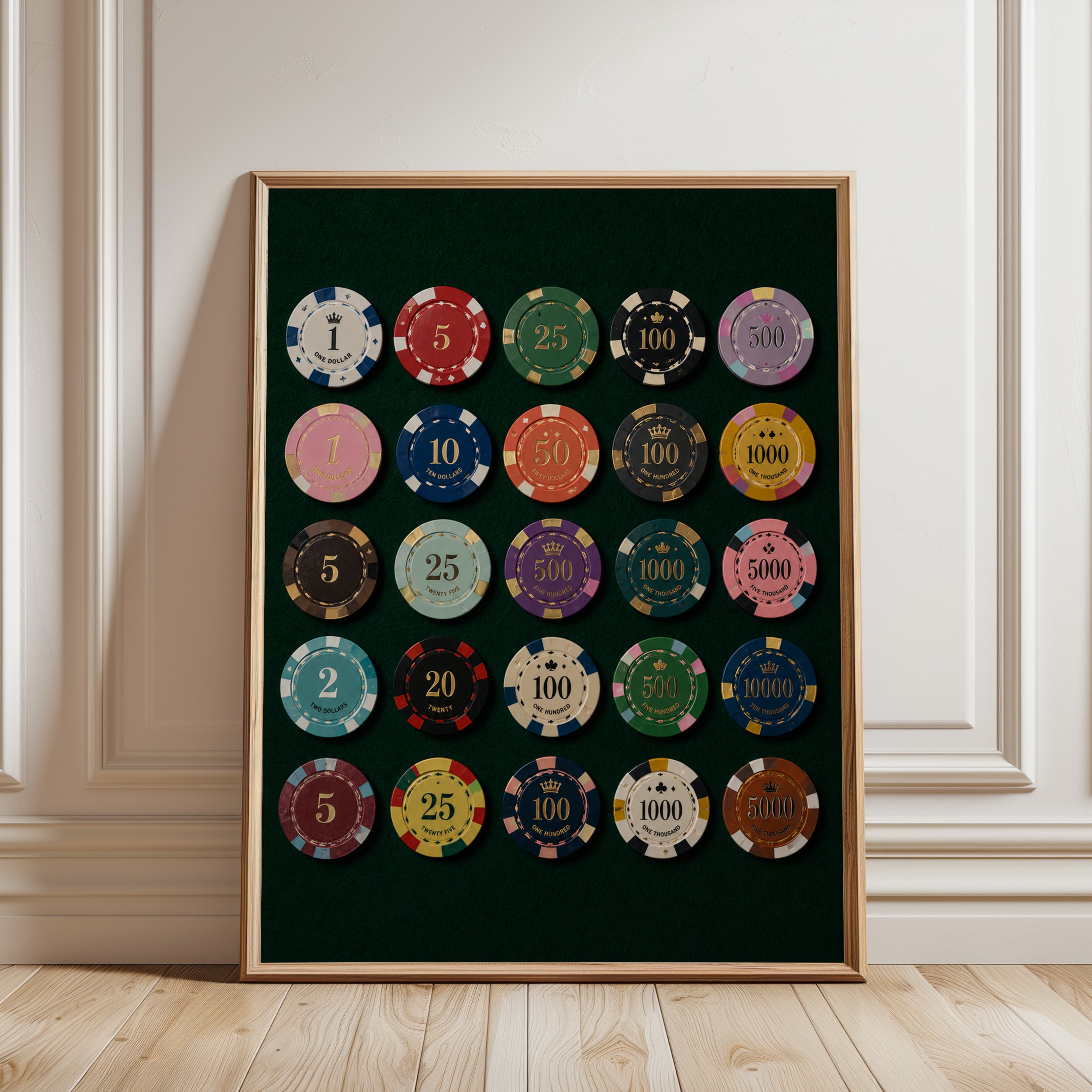 Poker Chips Wall Art – Casino Decor Print - framed detail