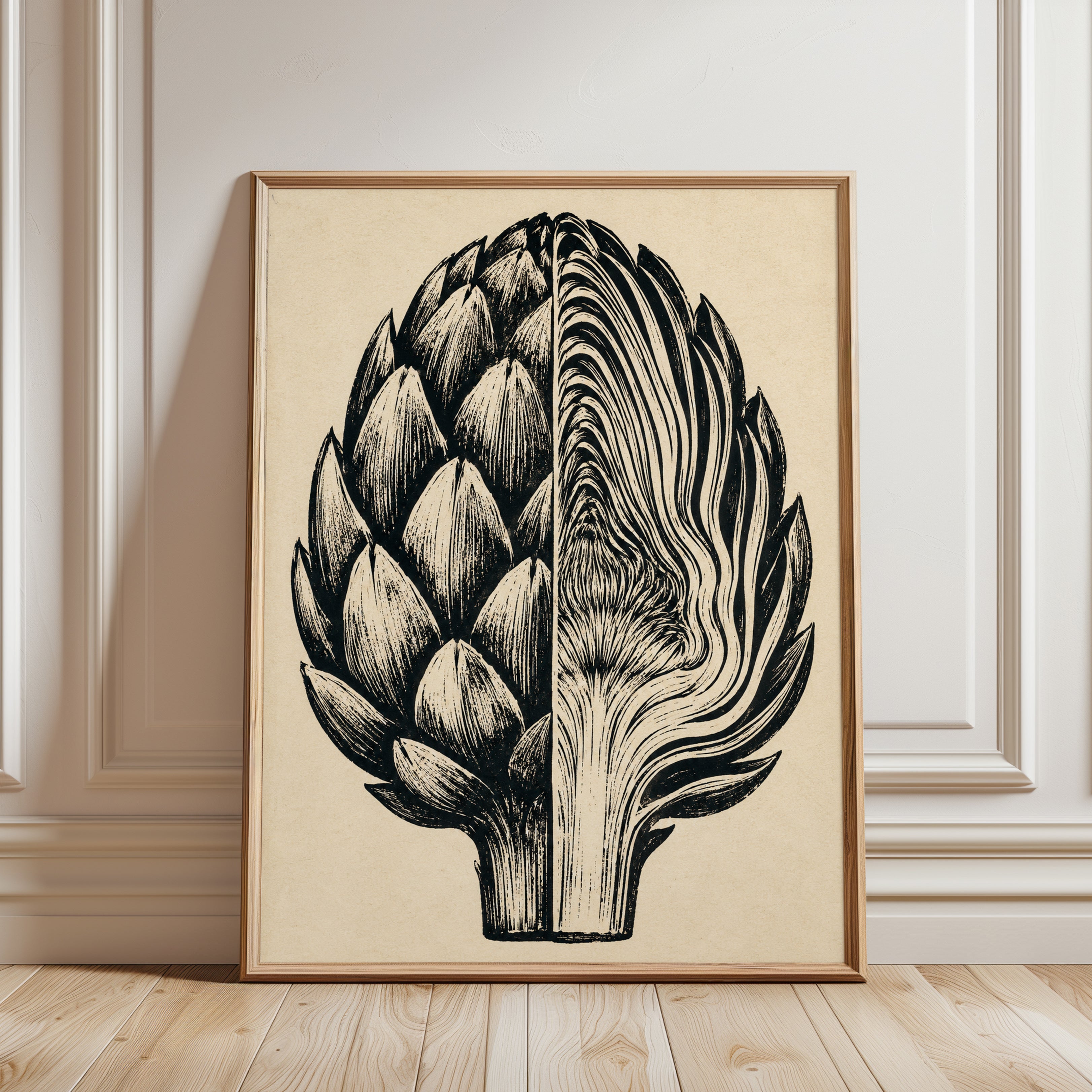 Artichoke Wall Art – Vintage Botanical Print - framed detail