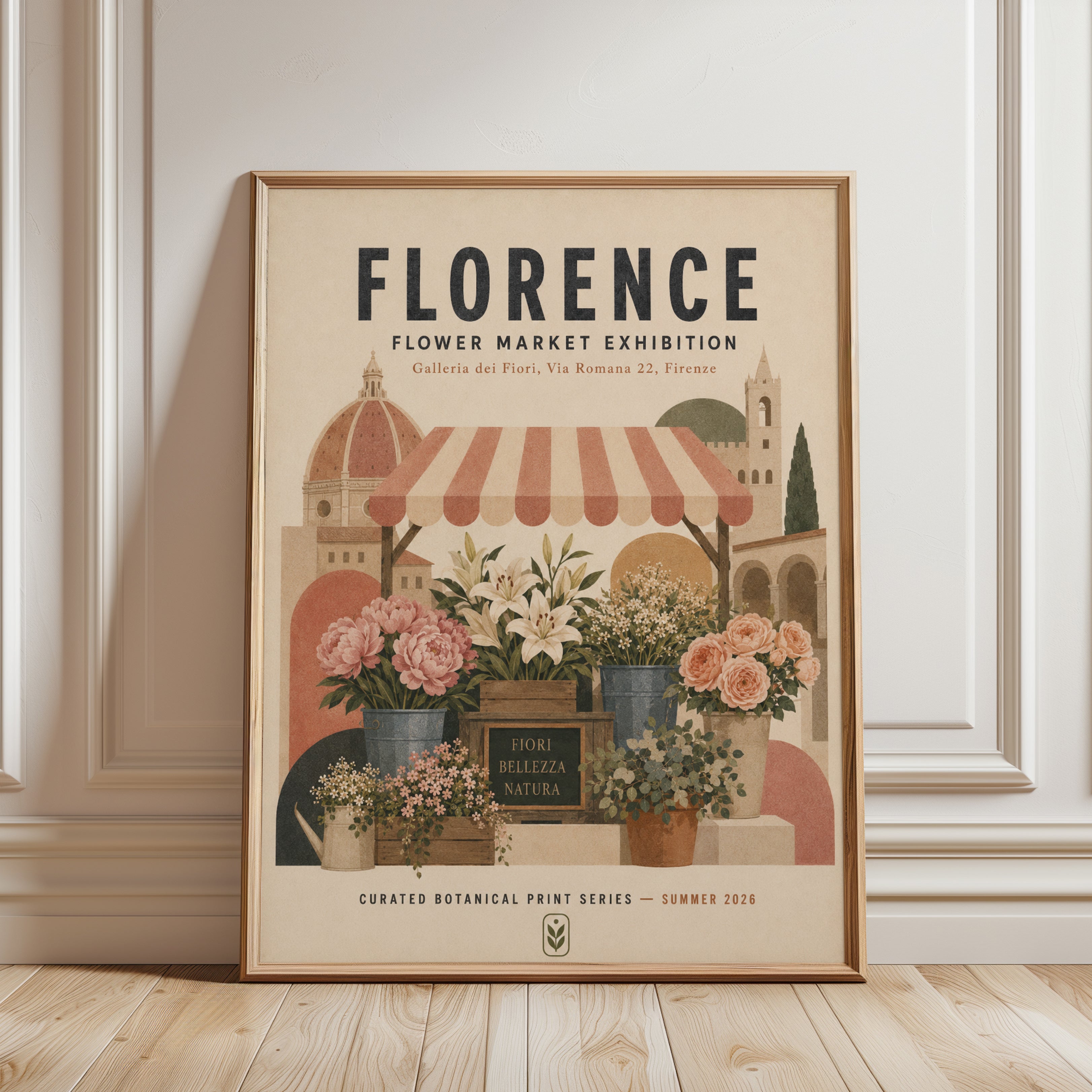 Florence Flower Market Print – Vintage Botanical Illustration - framed detail