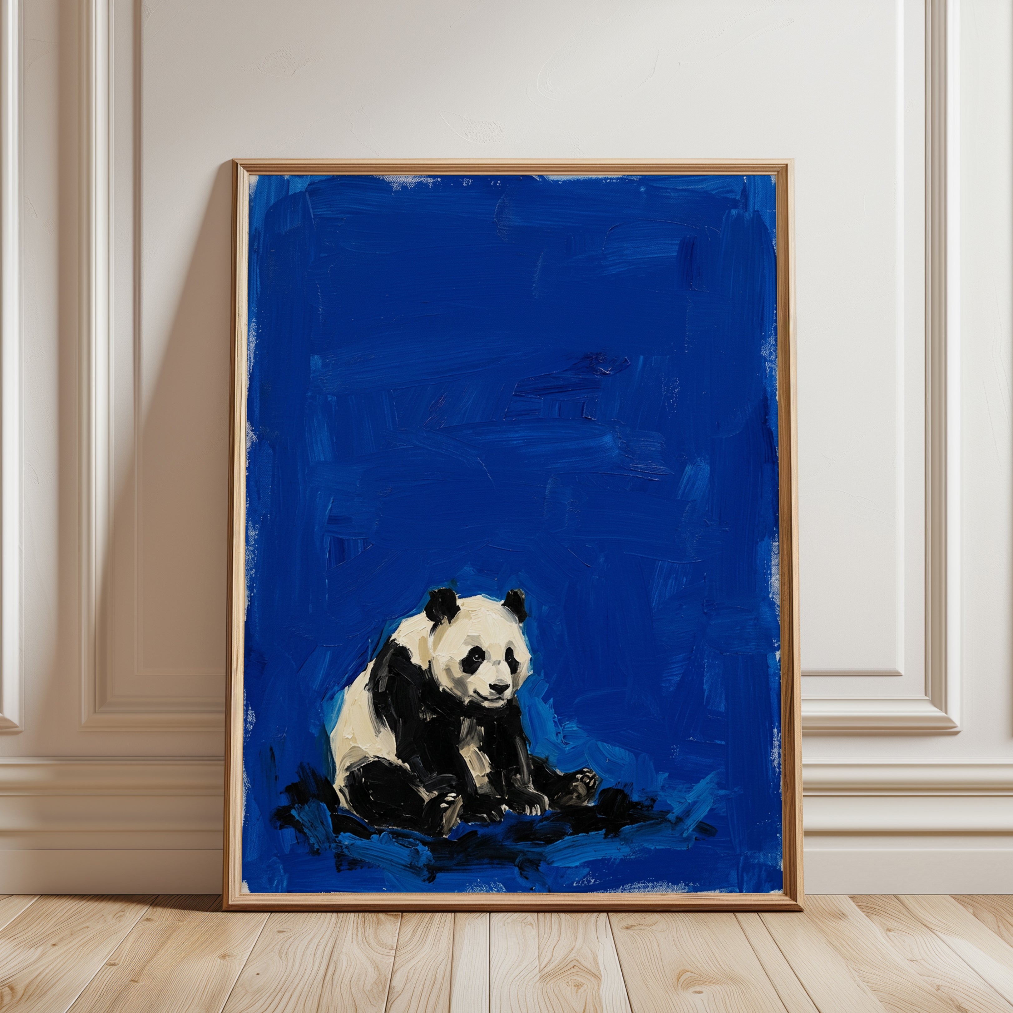 Panda Bear Art Print — Expressive Blue Abstract Animal - framed detail