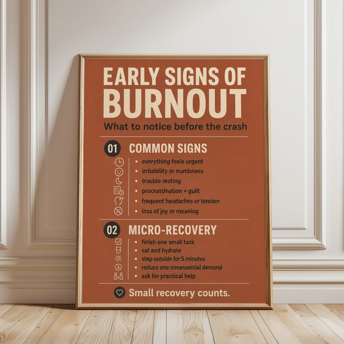 Burnout Awareness Poster: Mental Health Reminder - framed detail