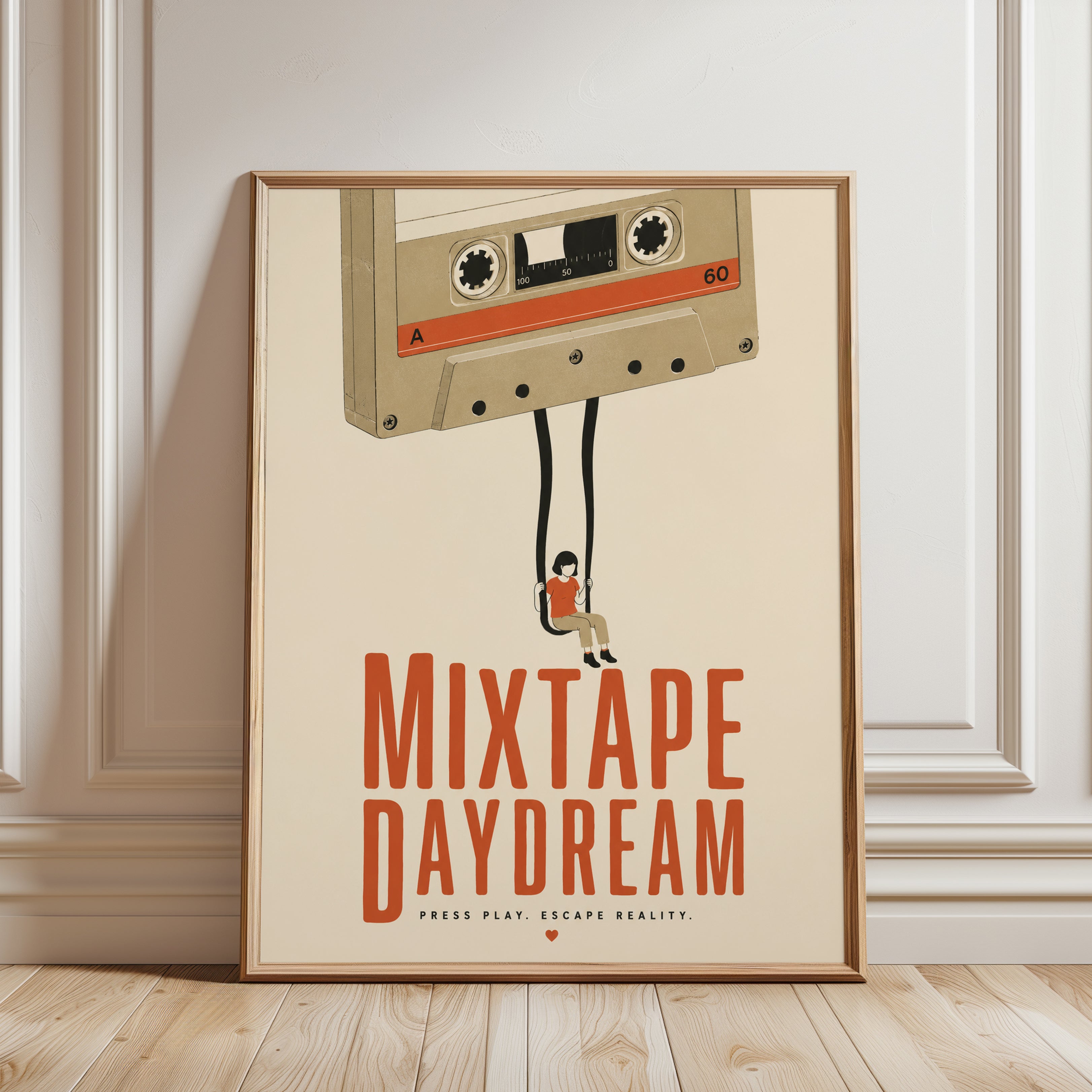 Nostalgic Cassette Tape Print - framed detail