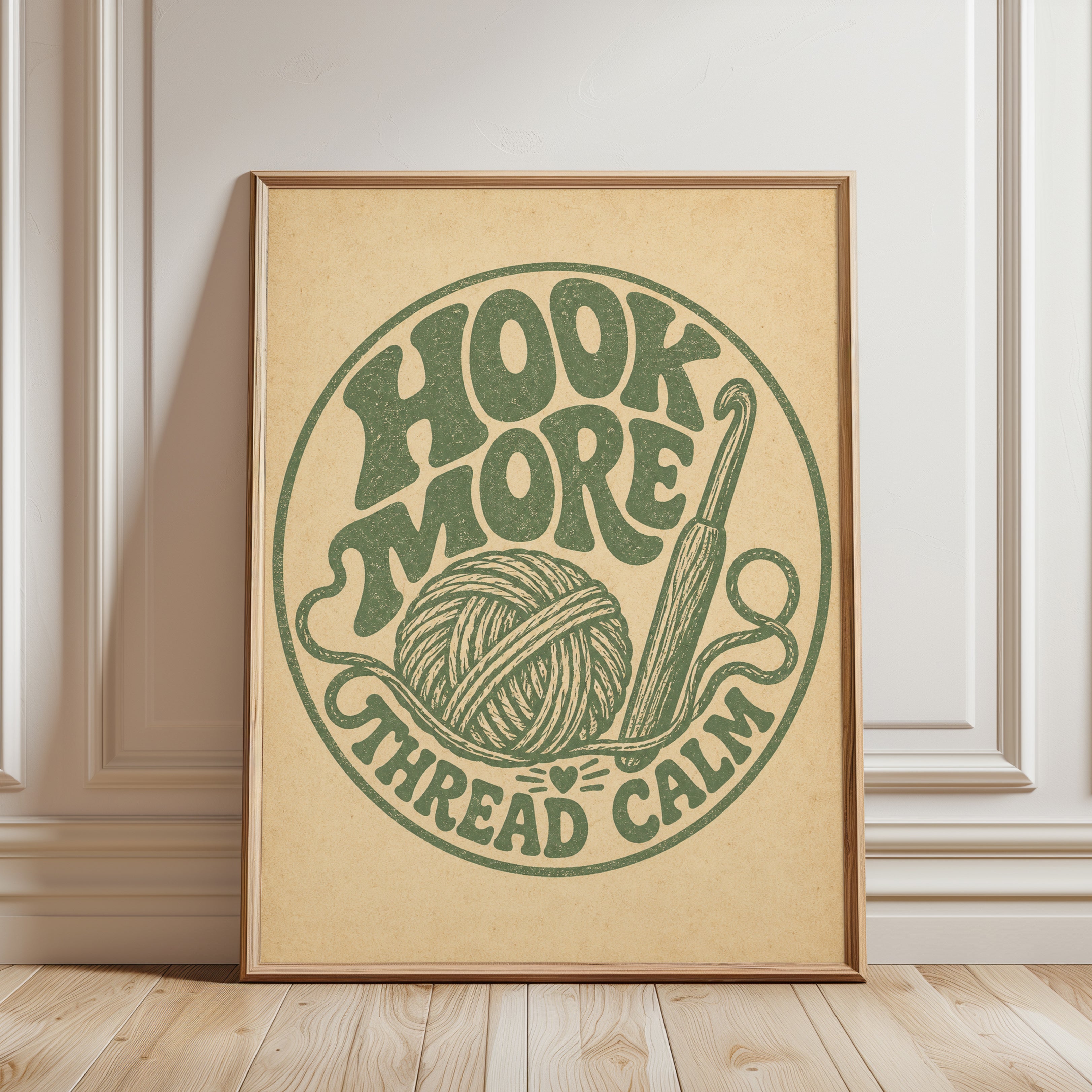 Crochet Hook Print: Vintage Craft Room Art (Retro Typography) - framed detail