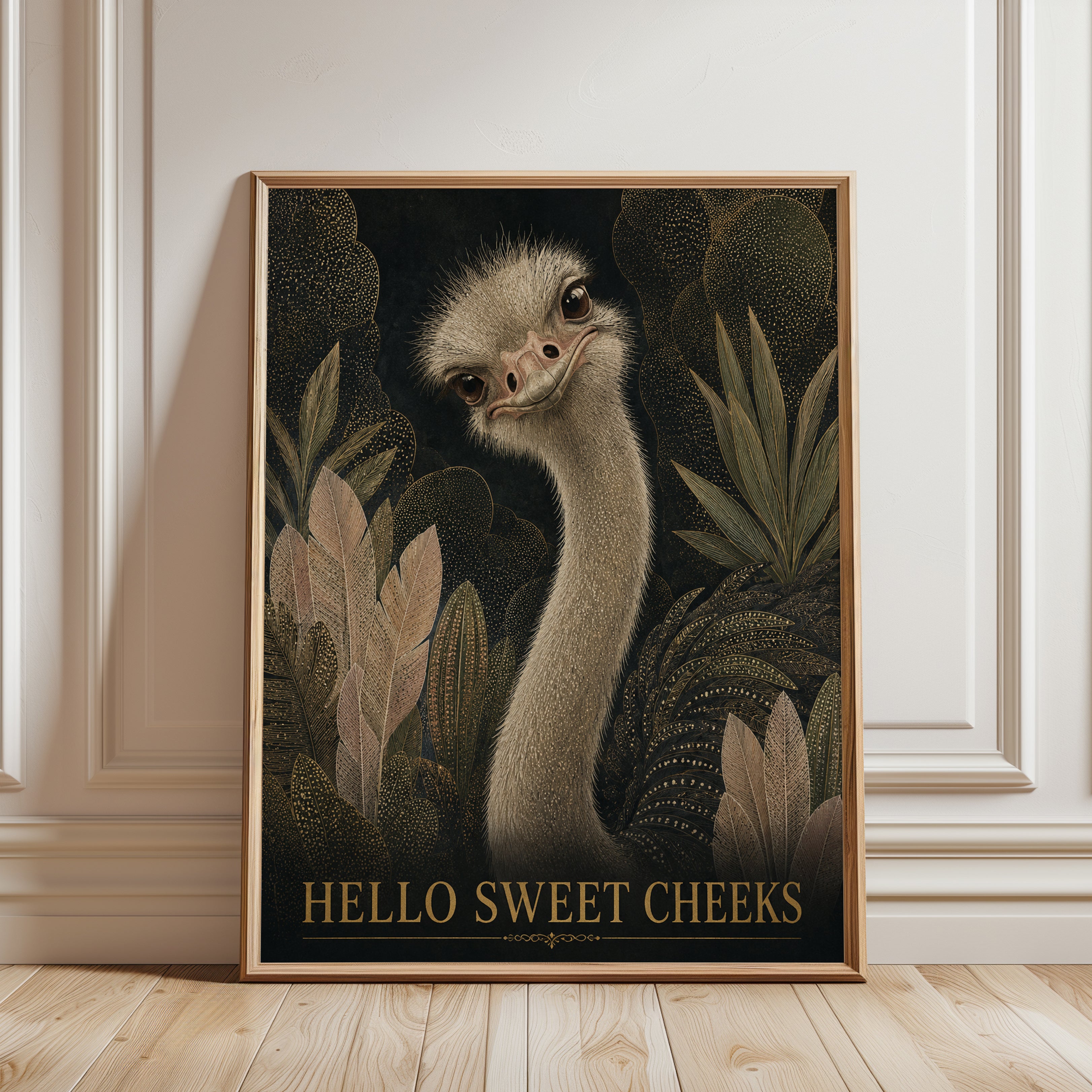 Ostrich Wall Art – Funny Animal Print - framed detail