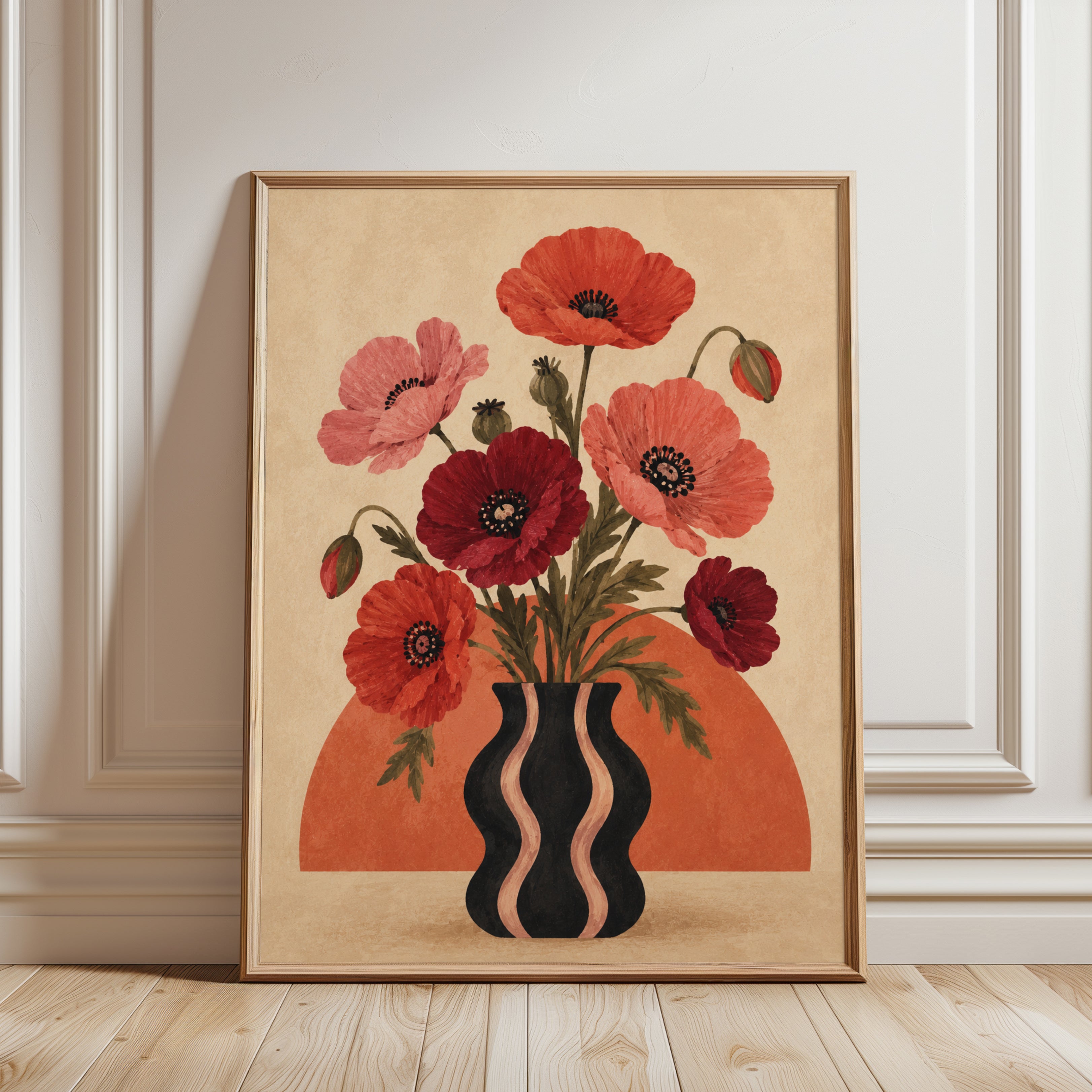 Poppy Flower Wall Art – Vintage Botanical Print - framed detail