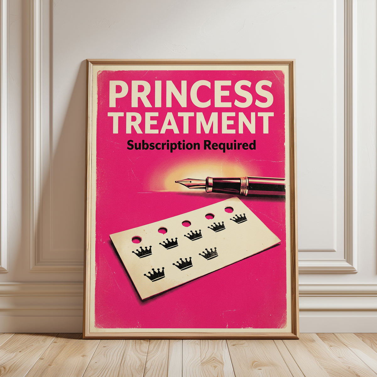 Princess Treatment Retro Poster: Pink Pop Art Typography Print - framed detail