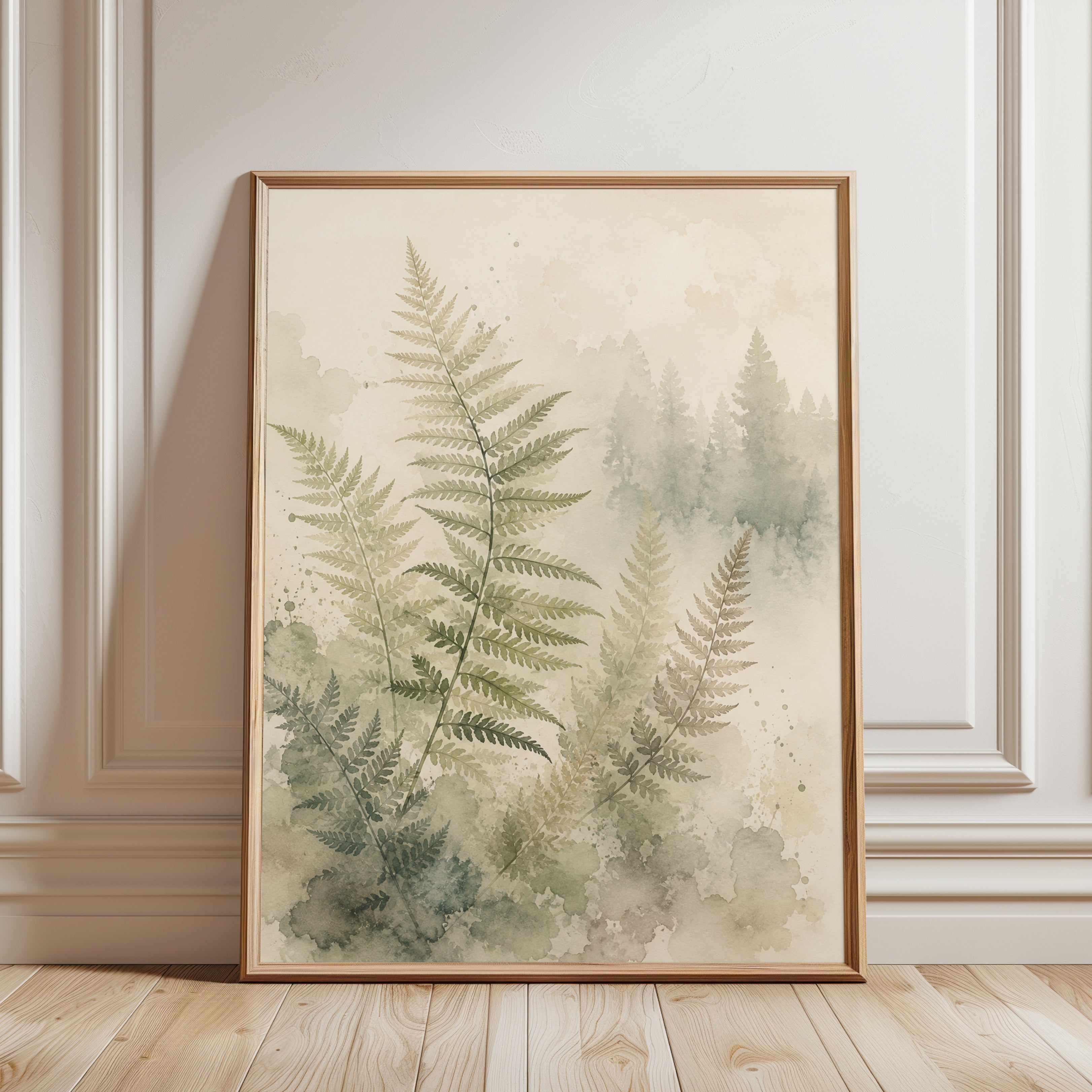 Fern Botanical Print – Watercolor Forest Wall Art - framed detail