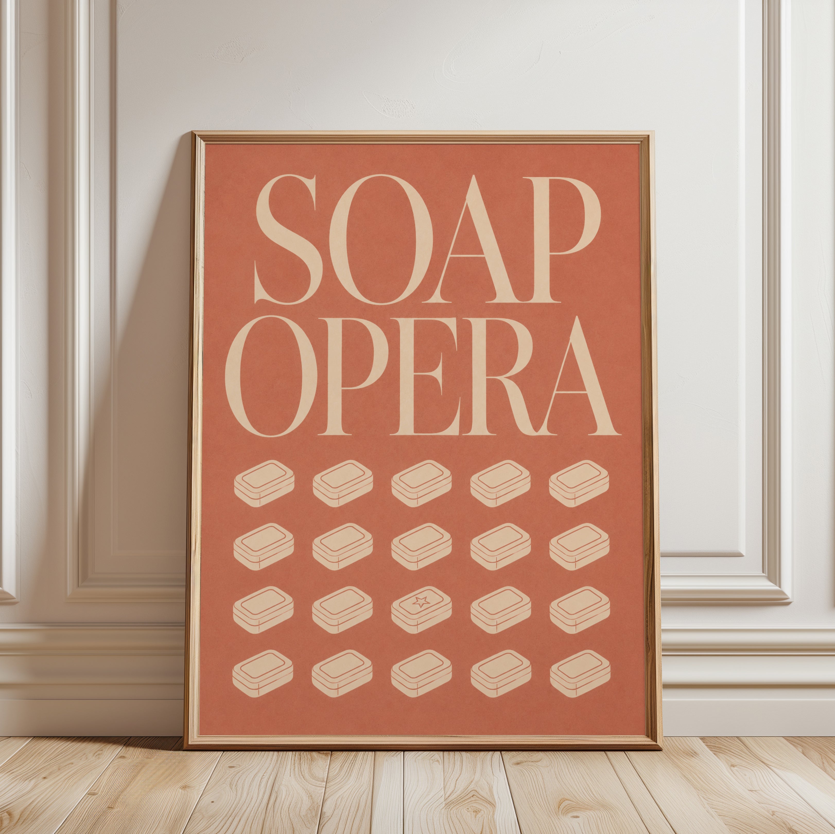 Soap Opera Bathroom Print: Retro Typography - framed detail