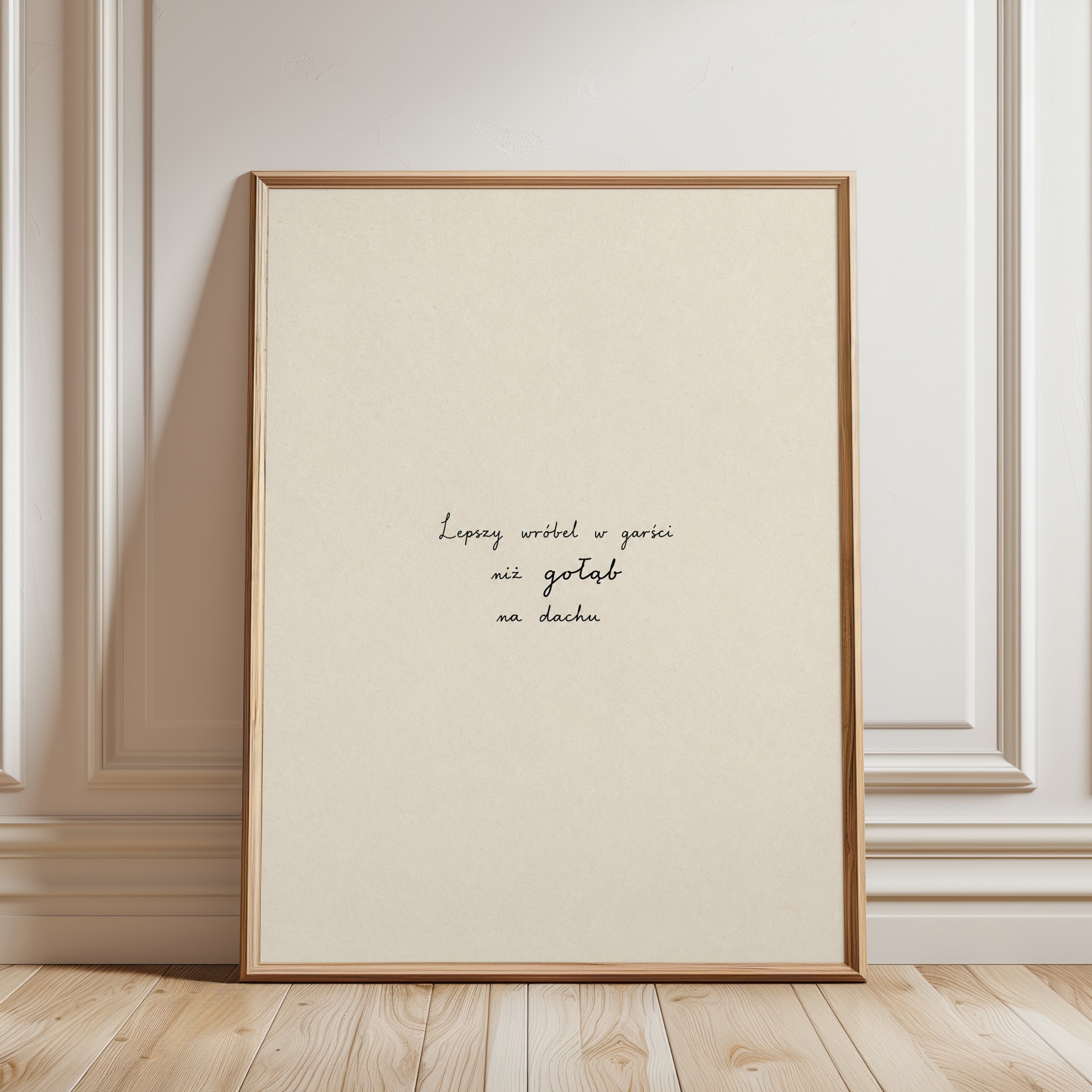 Polish Proverb Wall Art: Minimalist Handwritten Typography - framed detail