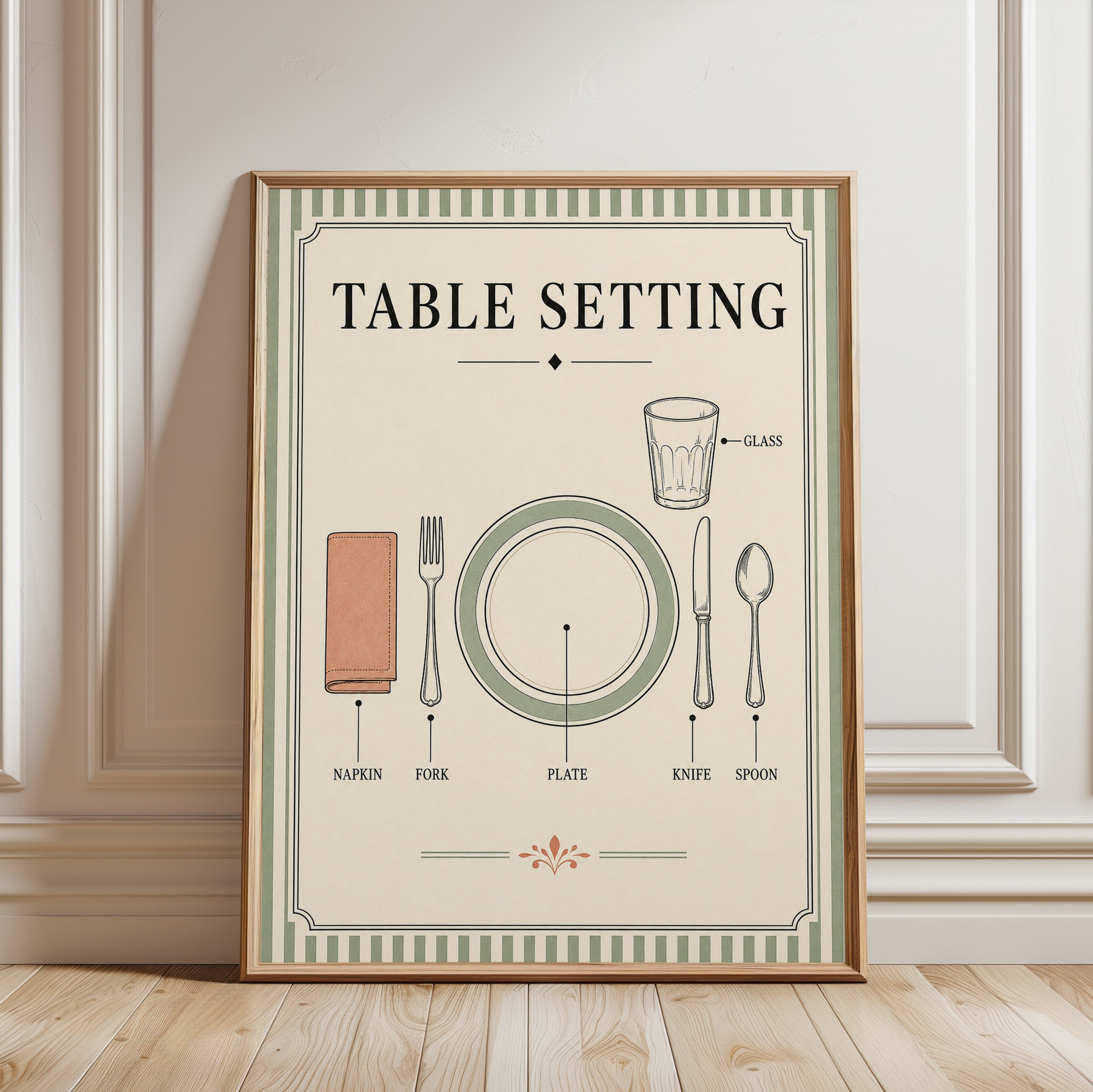 Table Setting Poster – Kitchen Etiquette Print - framed detail