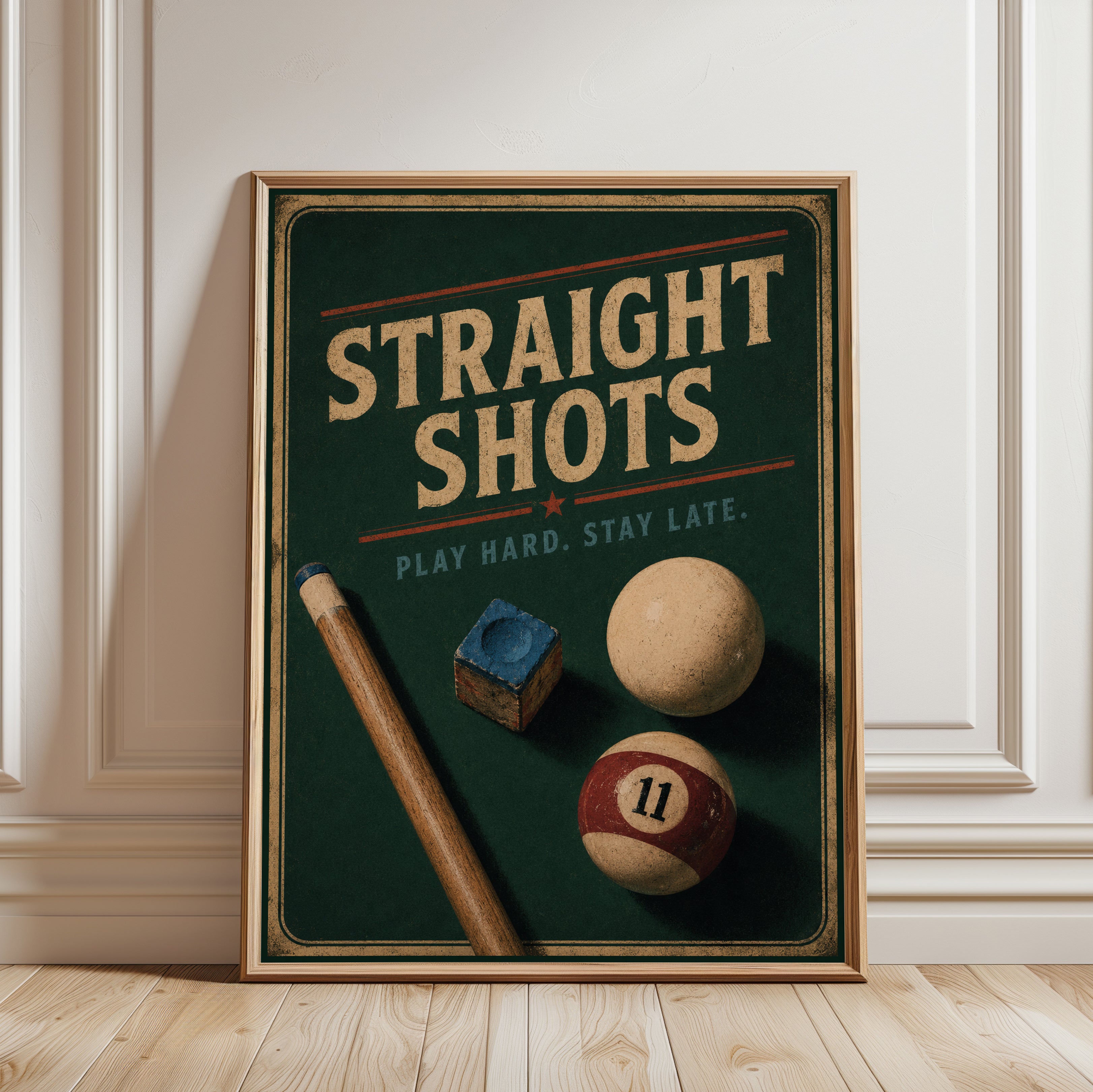 Pool Hall Wall Art – Vintage Billiard Poster - framed detail