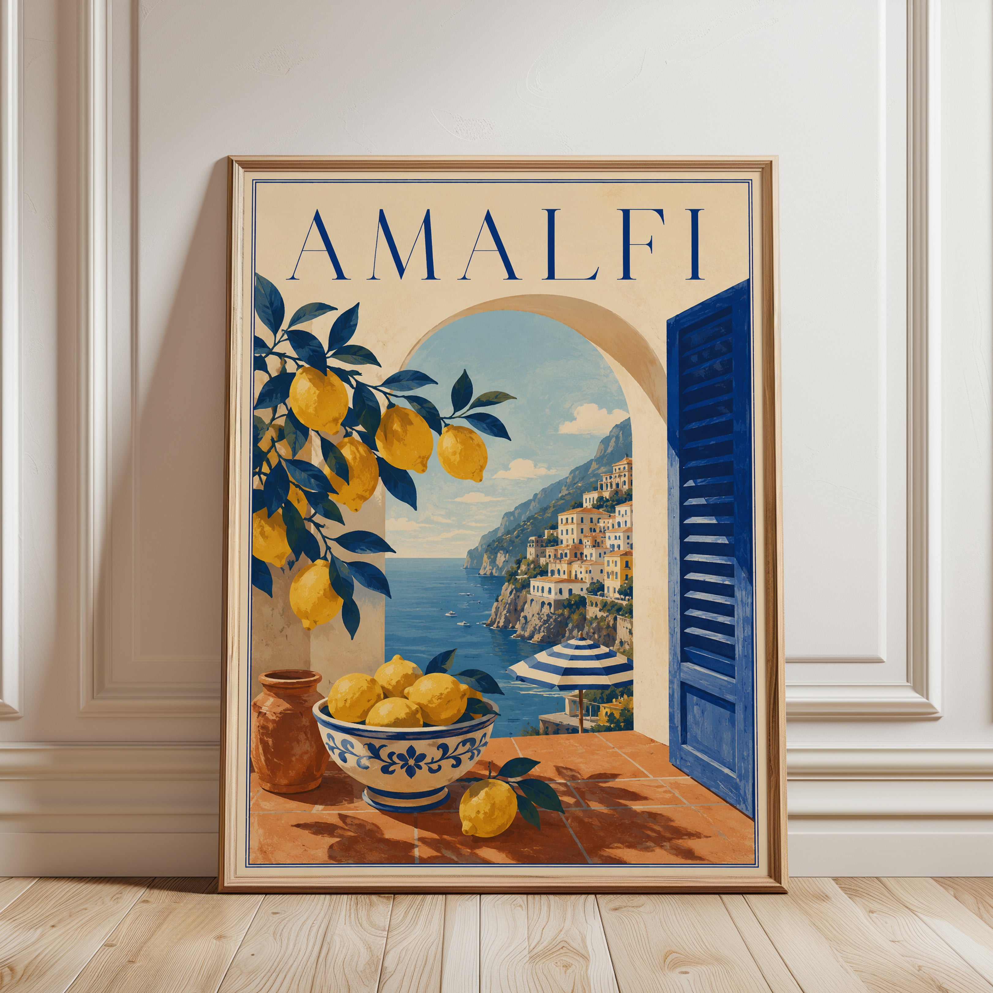 Vintage Amalfi Coast Poster - framed detail
