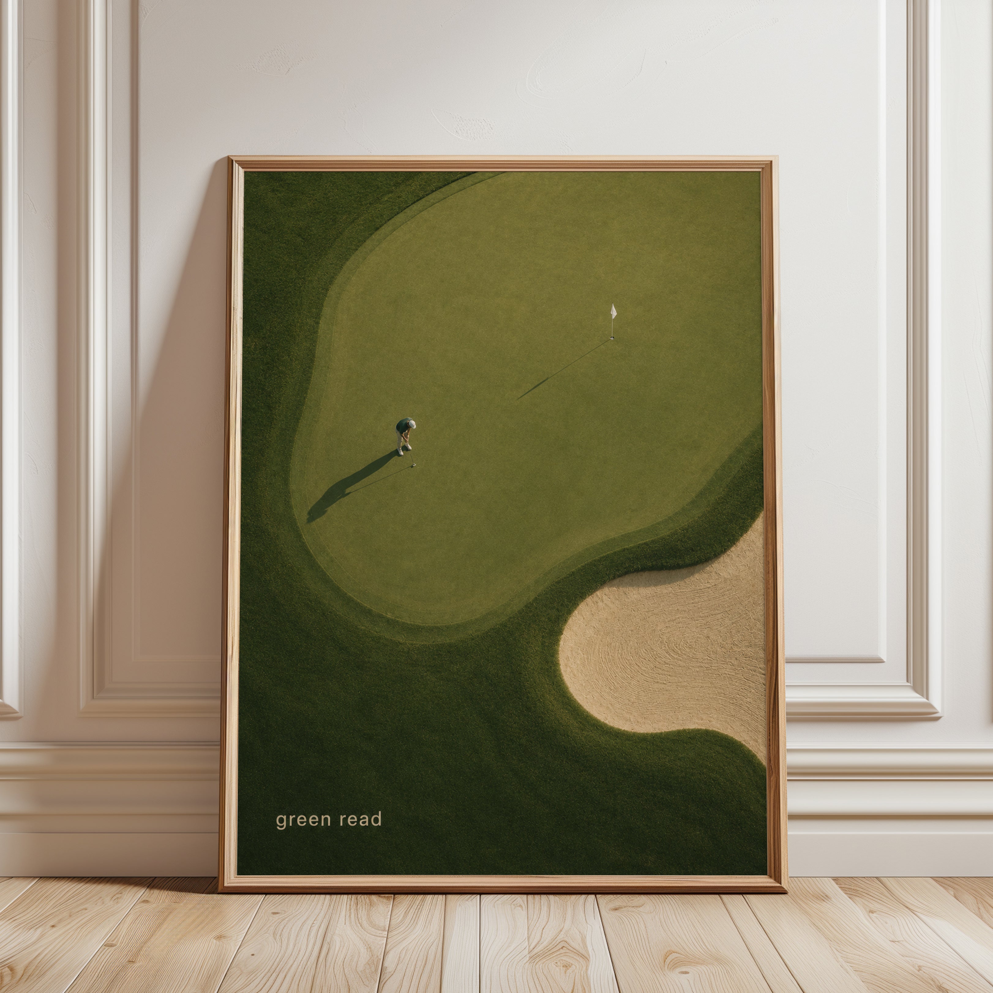 Aerial Golf Course Print – Minimalist Sports Art - framed detail